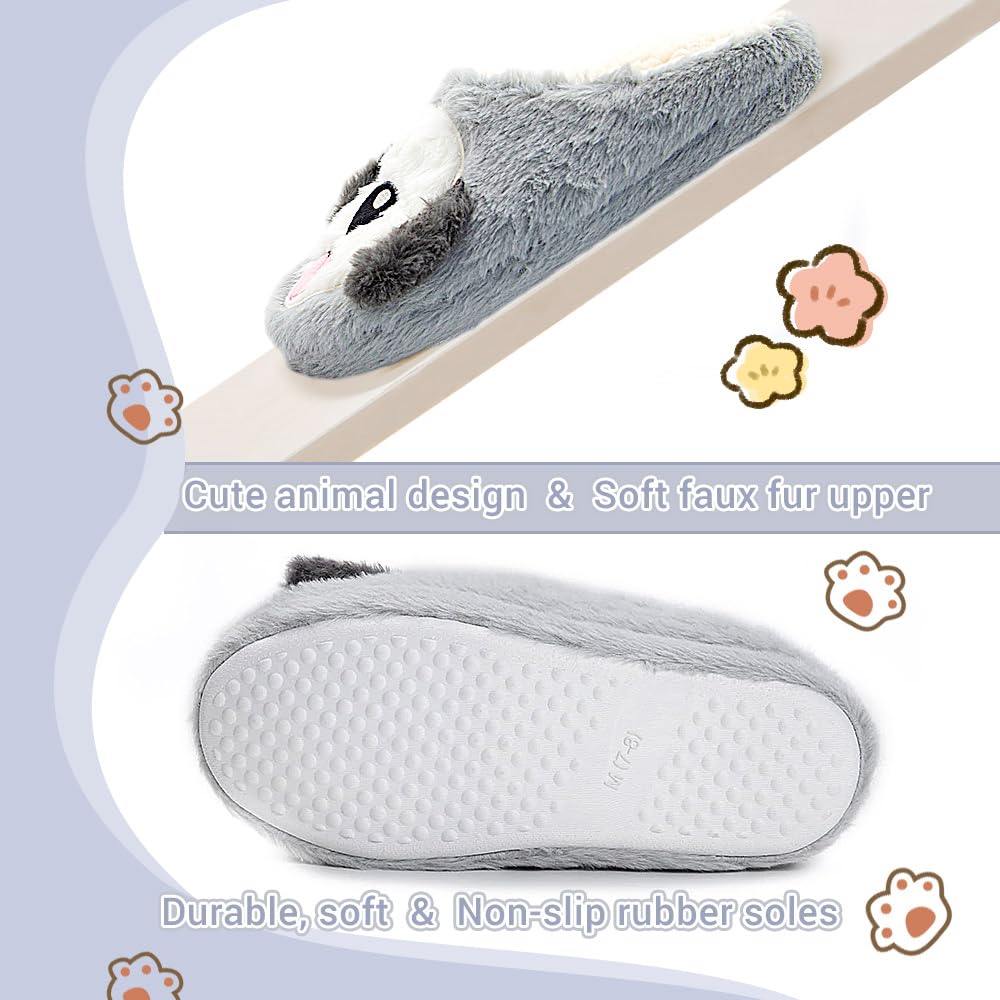 Cozy Fuzzy Animal Slippers for Women & Kids - Non-Slip Memory Foam Indoor House Shoes | Cute Christmas Slippers (Dog, Puppy, Polar Bear, Reindeer Designs) - Perfect for Winter, Bedroom, Lounge & Gift Giving