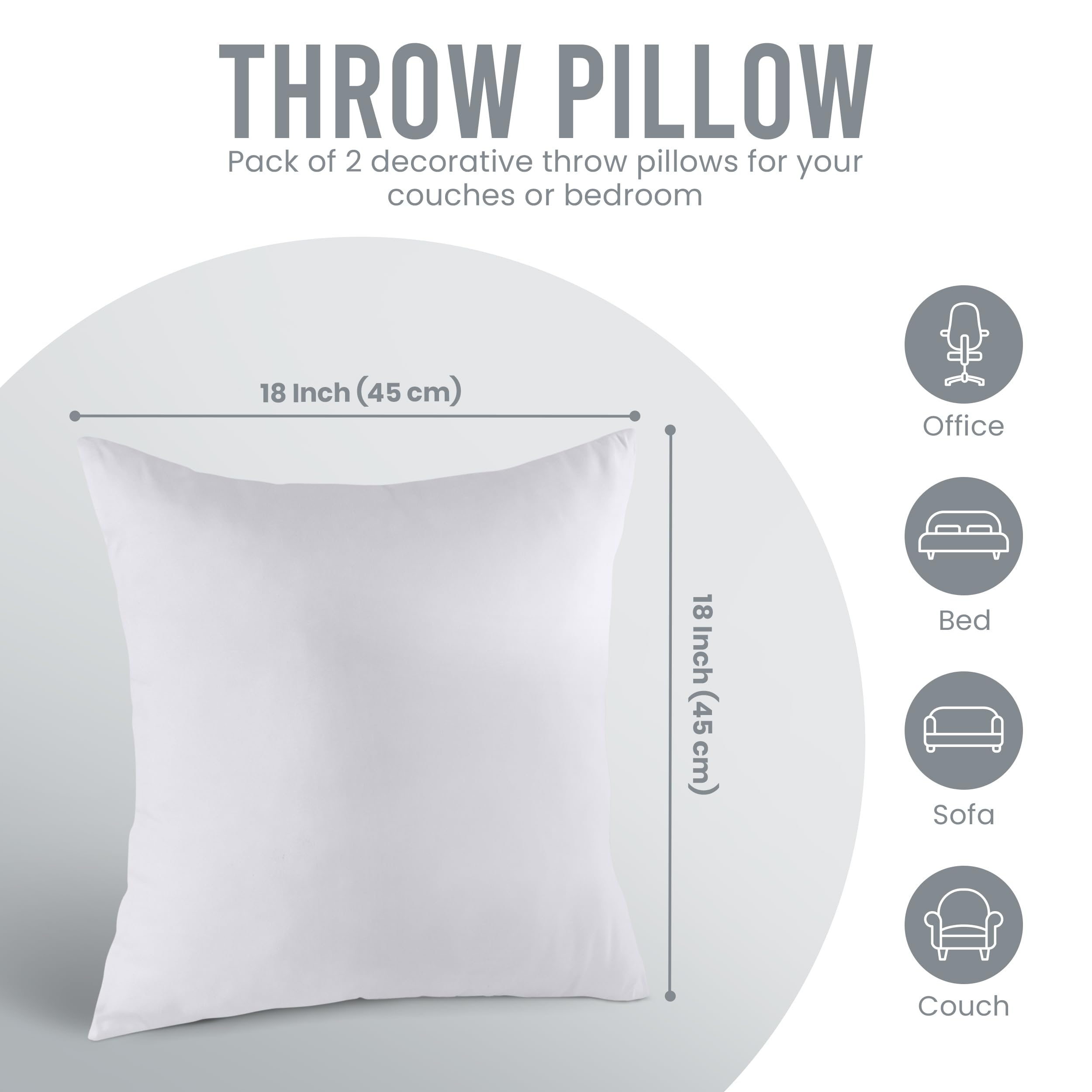 Utopia Bedding 18x18 Inch Throw Pillow Inserts (Pack of 2, White) - Soft Decorative Couch & Bed Pillows for Living Room, Bedroom - Perfect for Home Decor, Sofa Accents, and Cozy Comfort