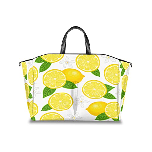 Stylish Lemon Print Diaper Bag Tote - Large Waterproof Baby Bag with Adjustable Stroller Straps | Multi-Functional Travel Diaper Backpack for Moms | Perfect for Daycare, Shopping & Family Outings