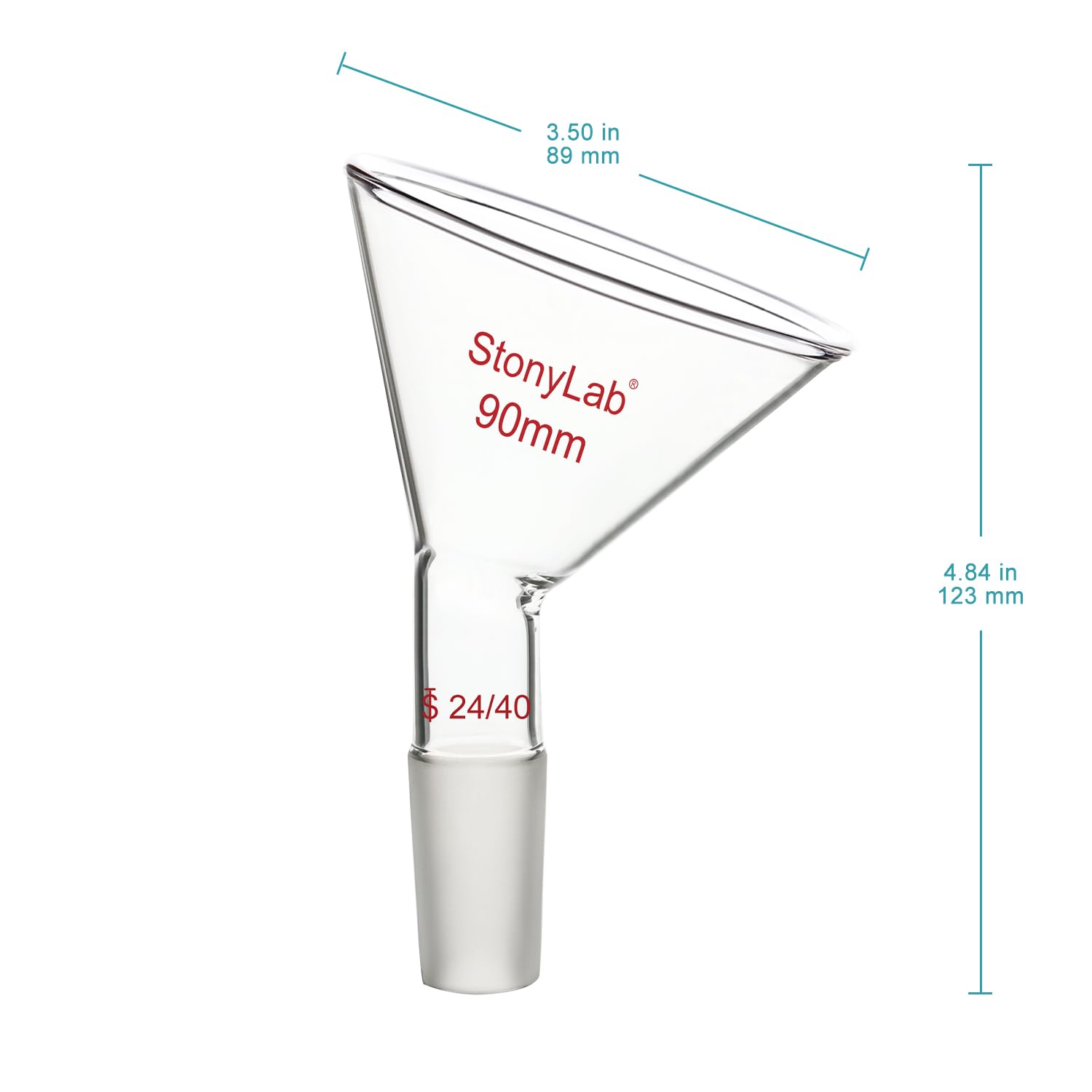 Stonylab 60mm Offset Borosilicate Glass Powder Funnel with 24/40 Standard Joint - Inclined Triangular Laboratory Funnel for Precise Material Transfer (90mm) - Ideal for Chemistry Labs, Powder Supplementing & Precise Liquid Pouring