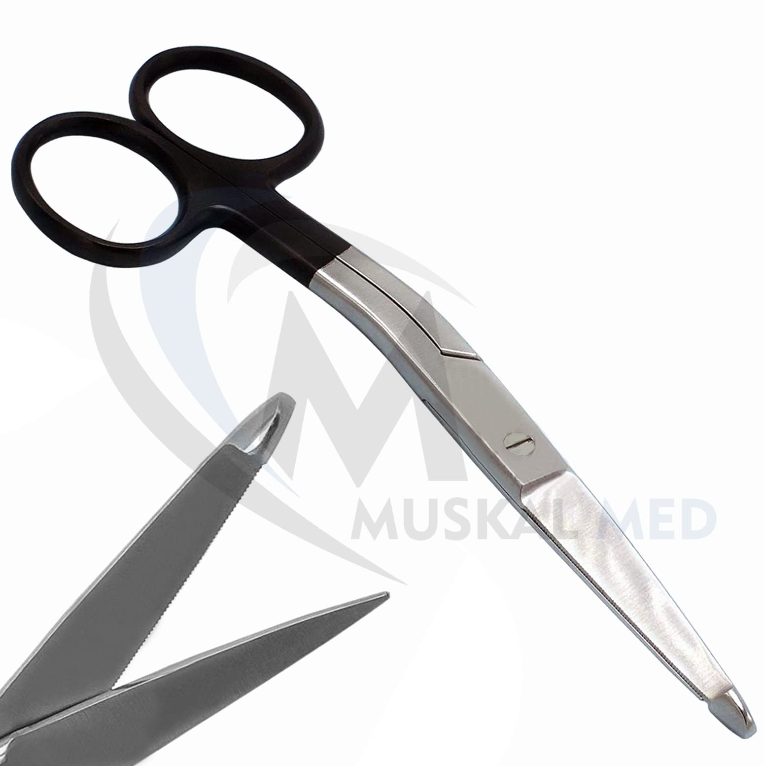 Knowles Bandage Scissors 5.5 Inch - German Stainless Steel Sharp Serrated Blade with Angled Shank & Black Handle | Medical, First Aid, Nursing, Veterinary Use