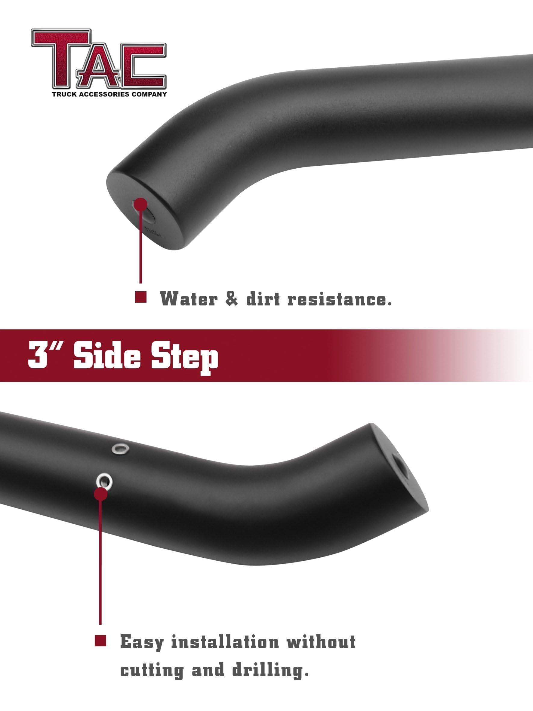 TAC Side Steps Running Boards for 2018-2025 Jeep Wrangler JL 4 Door & 2021-2025 Wrangler JL 4xe SUV - 3