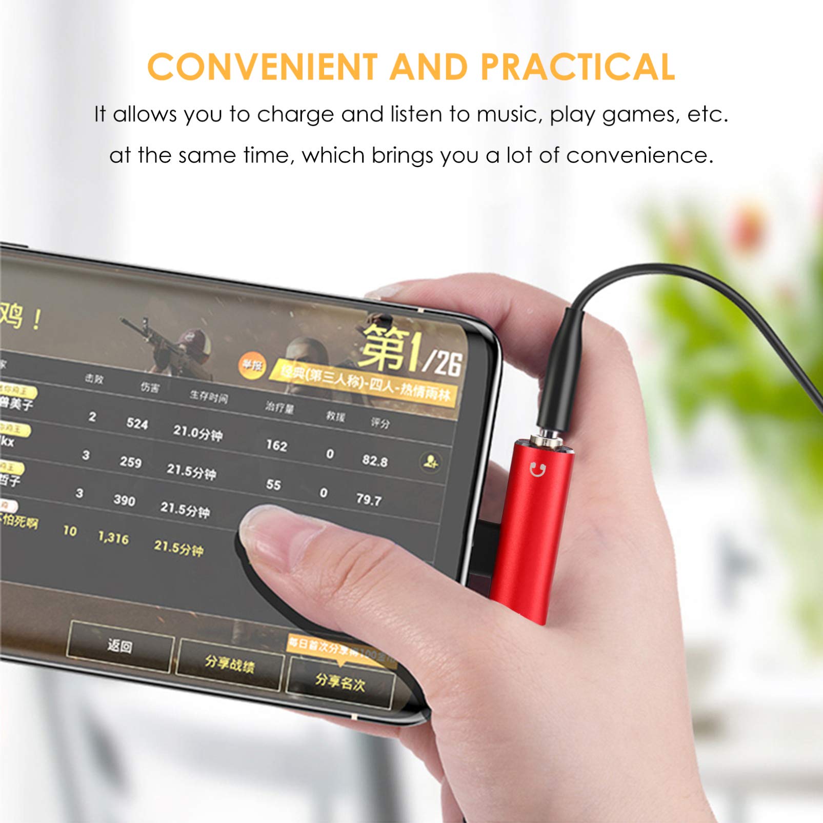 USB C to 3.5mm Headphone Jack Adapter - Type C Female to 3.5mm Male Audio Dongle - Compatible with iPhone 15, Samsung Galaxy, Pixel & More - Perfect for Music, Gaming & Calls (Red)