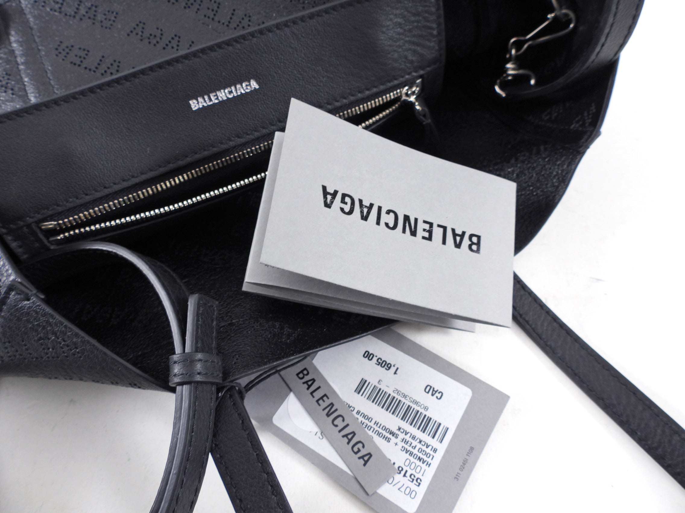 Balenciaga Black Smooth Leather Perforated Everyday XS Tote Bag for Women - Stylish Designer Handbag for Work, Travel & Casual Outings