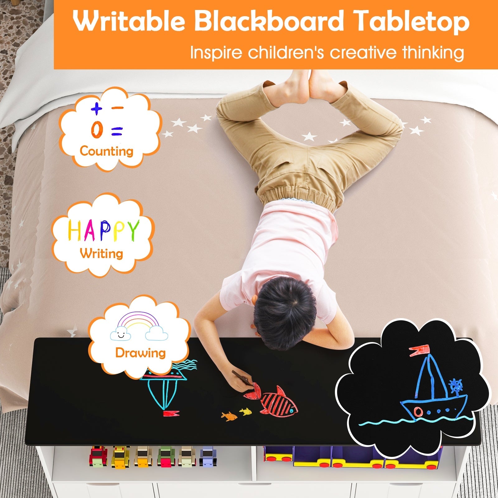 4-Drawer Kids Toy Storage Organizer with Chalkboard Top - Perfect for Nursery, Playroom & Classroom Organization