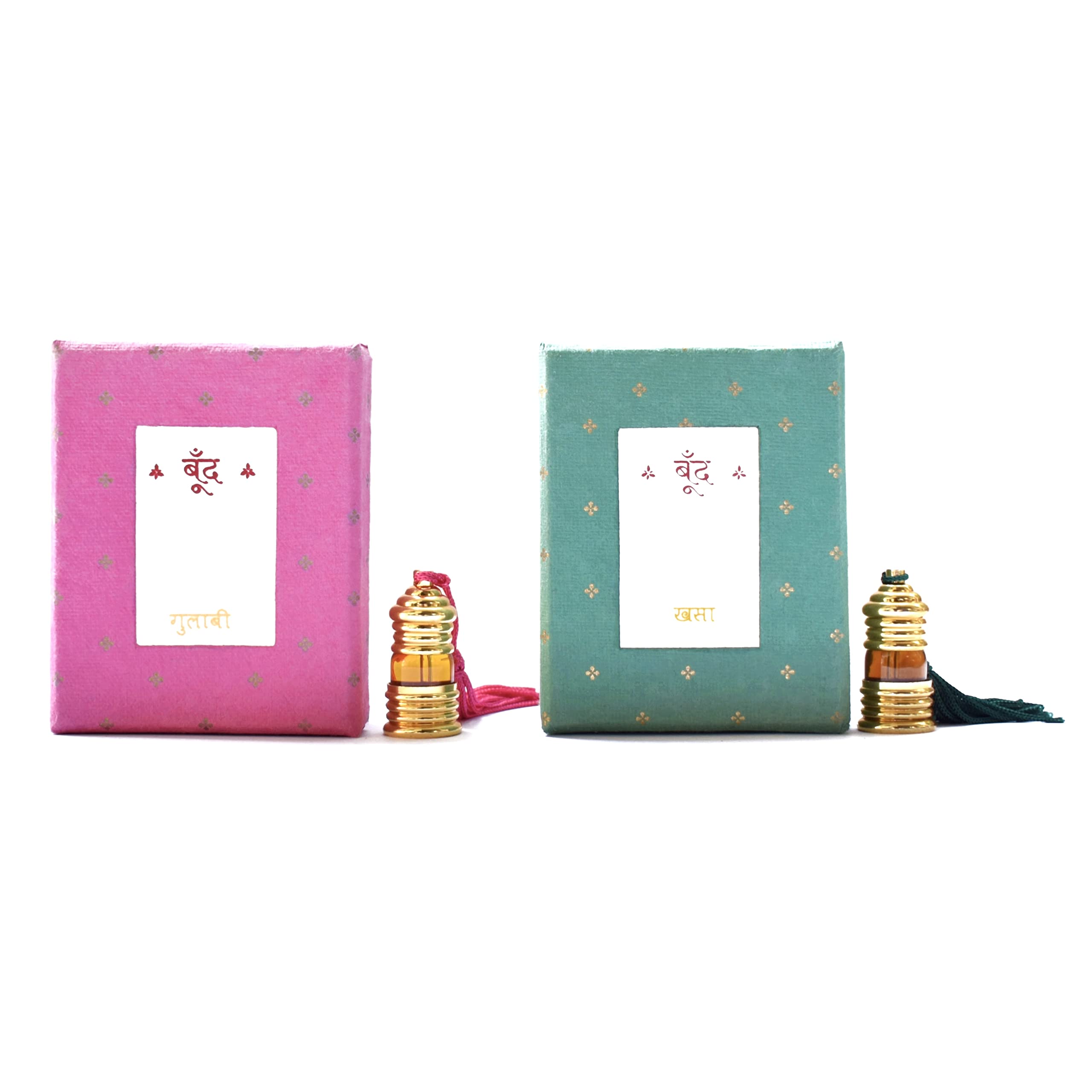 Boond Fragrances Gift Set - Vetiver & Kannauj Rose Organic Perfume (6ml Each) | Unisex Aromatherapy Essential Oils | GI Tagged Natural Scents for Daily Wear, Meditation & Gifting