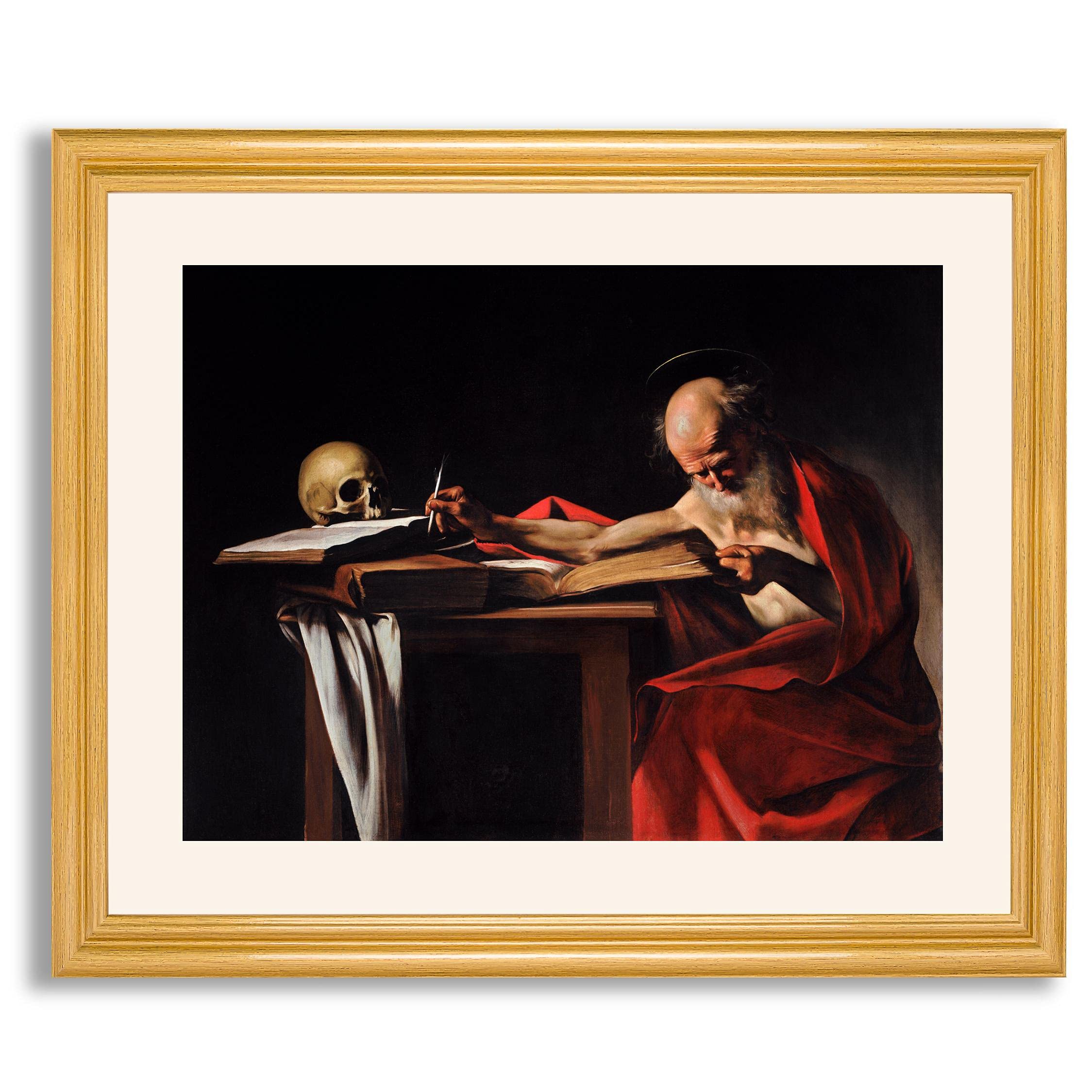 Saint Jerome Writing by Caravaggio Framed Art Print - Premium Canvas Painting Reproduction in Wood Frame - Wall Decor for Home, Office, Bedroom & Living Room - Perfect for Study Rooms & Classic Art Collections