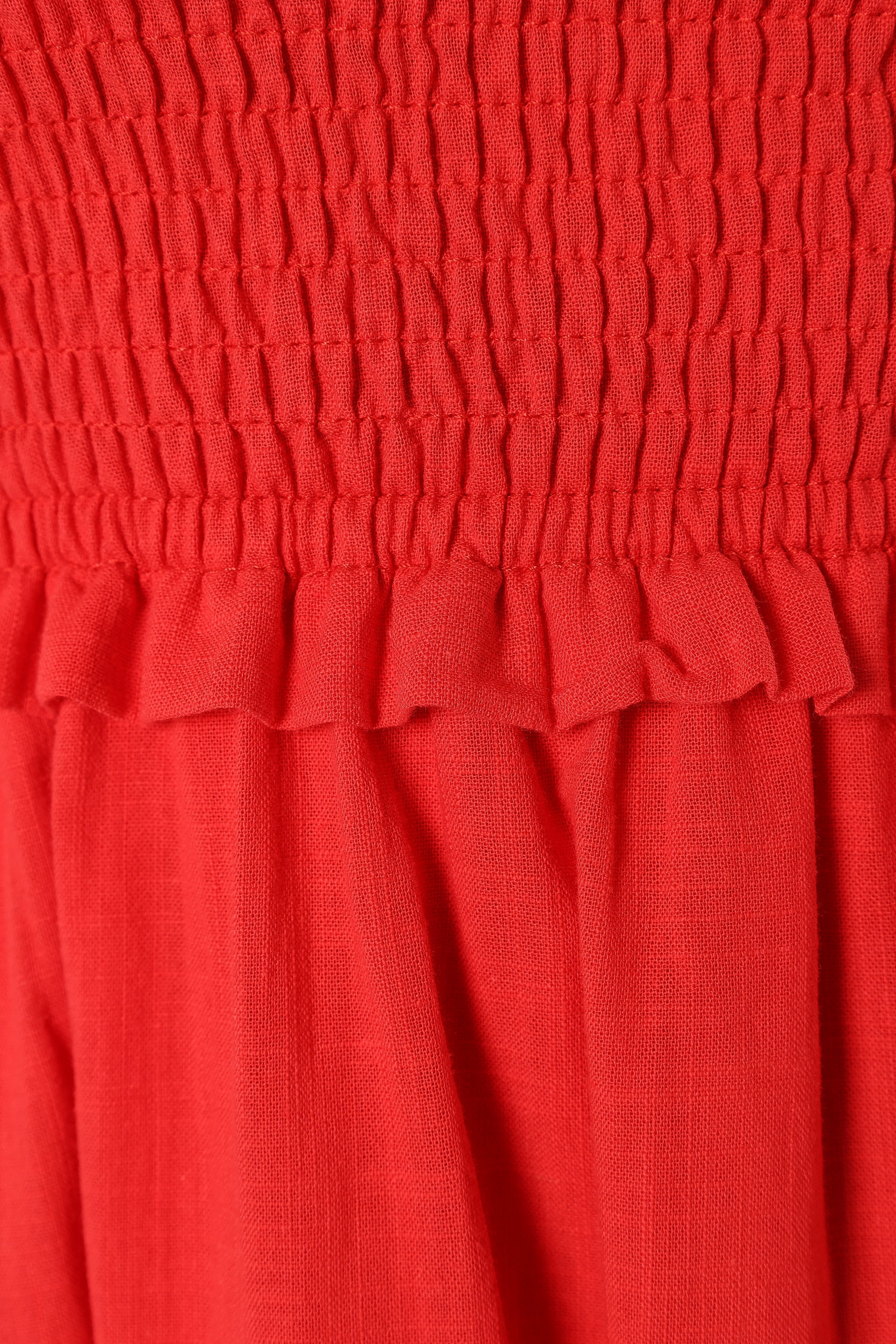 Katriona Strapless Midi Dress in Red - Elegant Summer Cocktail Party Dress for Women