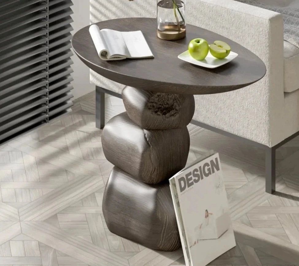Natural Stone Art Rock Side Table - Unique Handcrafted Accent Table for Living Room, Bedroom, or Outdoor Patio Decor
