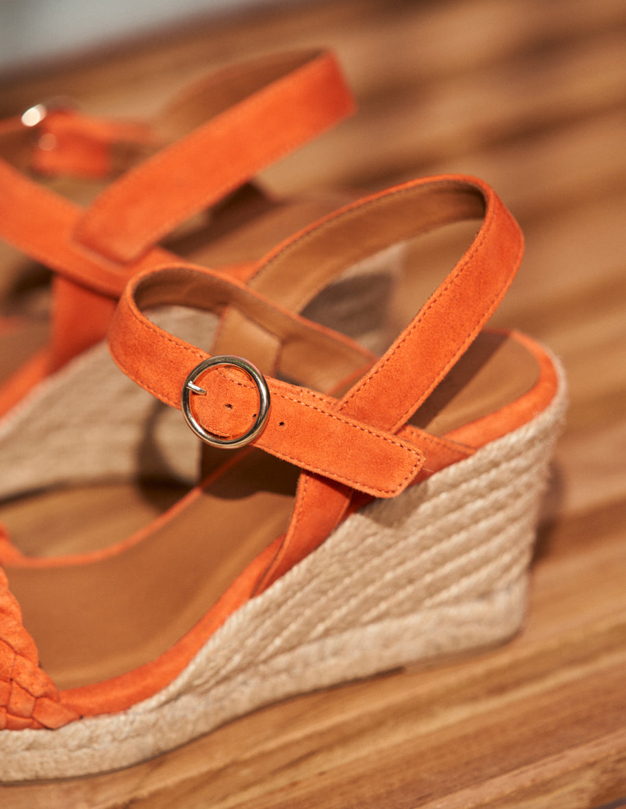 Amber Suede Orange Wedge Espadrilles - Comfortable Summer Sandals for Beach, Vacation & Casual Outings