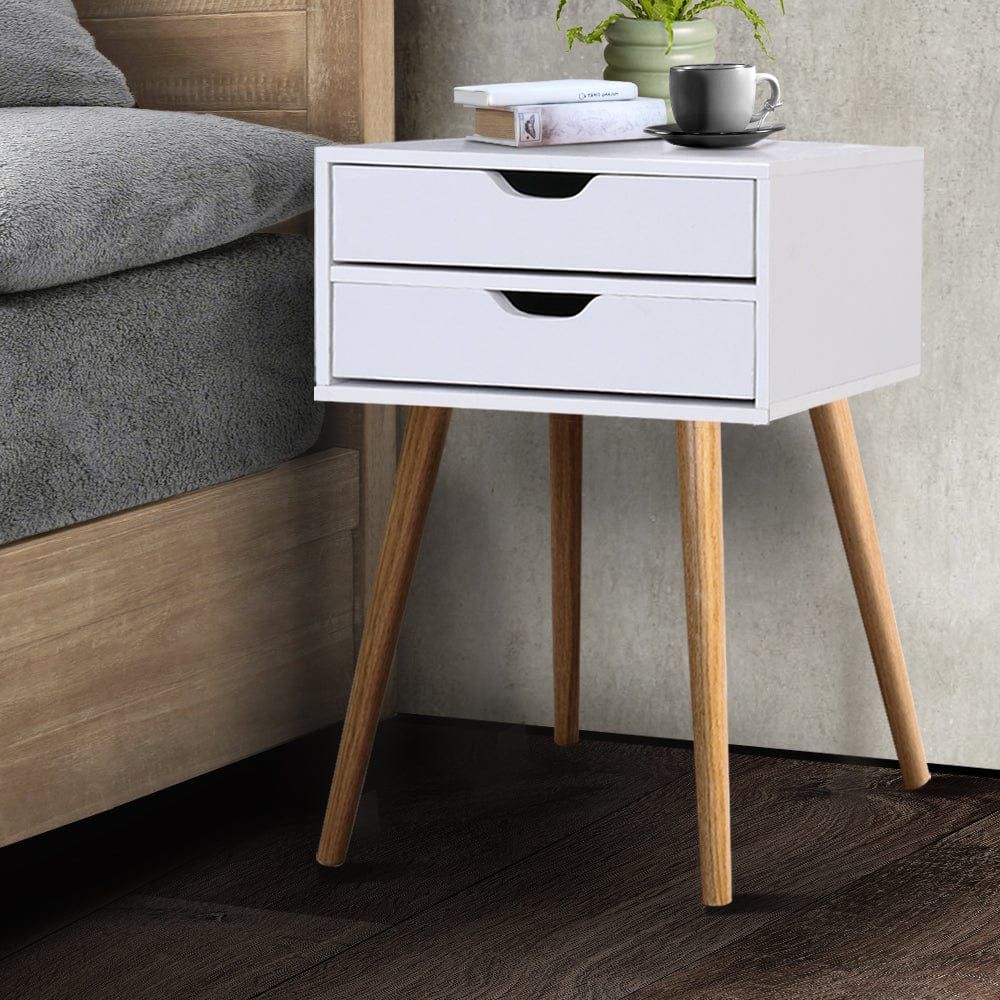 Artiss 2-Drawer Bedside Table - BODIE White Nightstand for Bedroom, Living Room & Office Storage