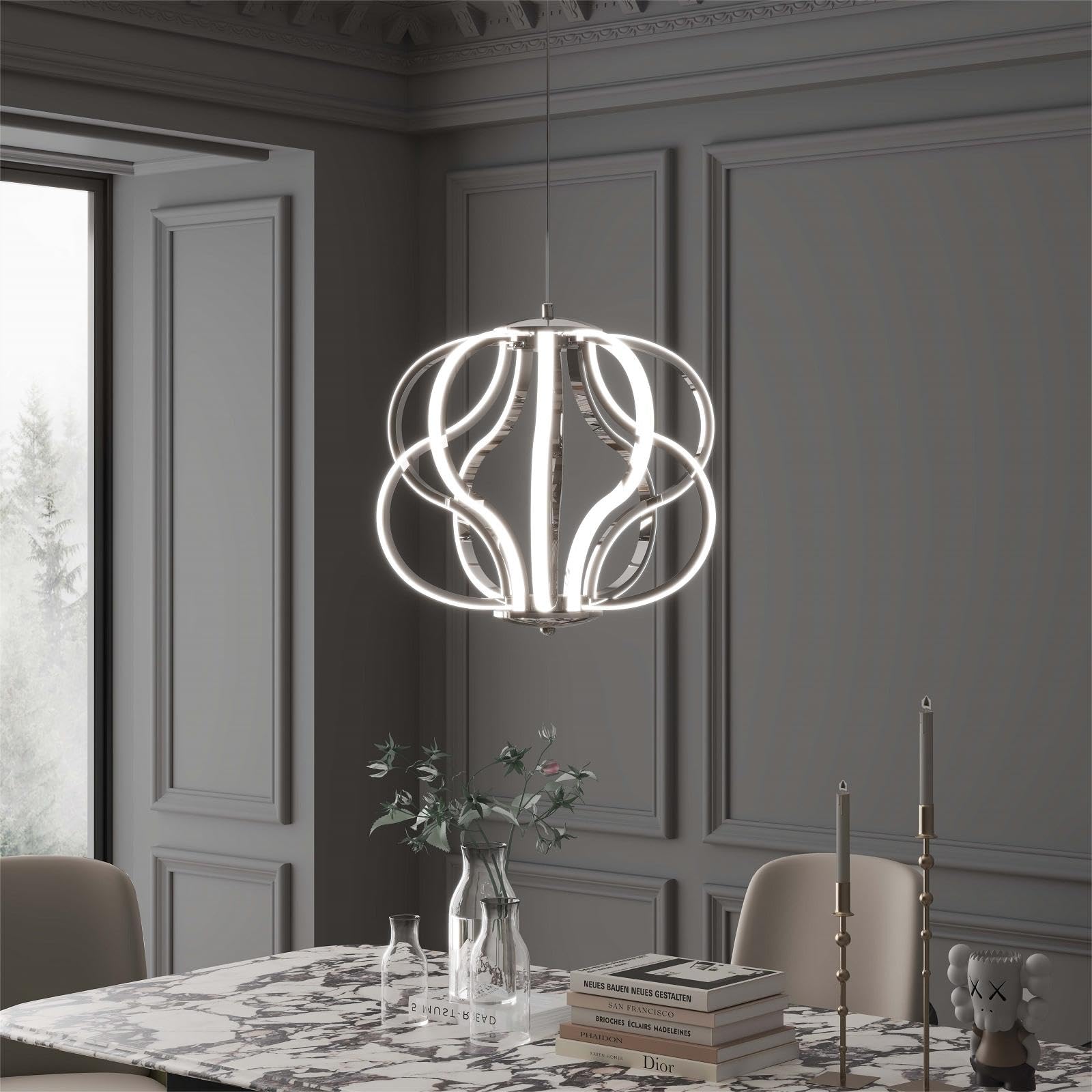 Modern LED Chandelier - 10 Light Chrome Hanging Pendant Light Fixture with Easy Installation | Silver Finish for Dining Room, Living Room, Bedroom, Kitchen & Hallway | Perfect for Home Decor & Interior Lighting