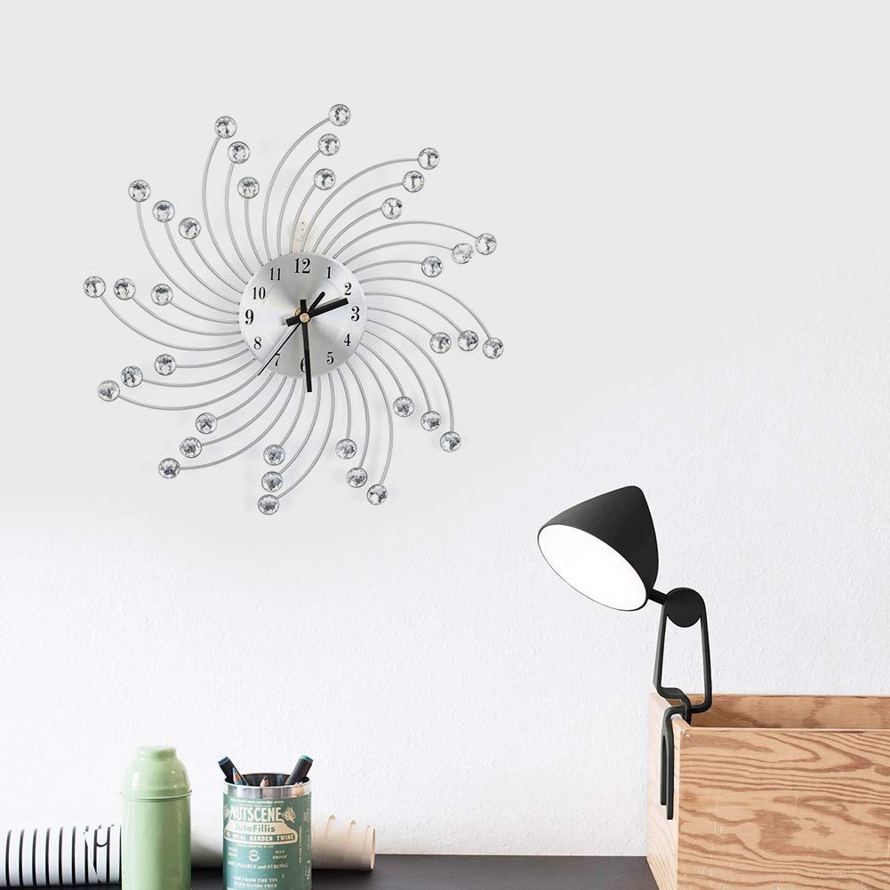 Zerodis Crystal Wall Clock - Silver Metal Diamond Decorated Modern Wall Clock for Home, Office, Bedroom & Living Room Decor | Elegant Timepiece for Wall Decor & Gift Giving