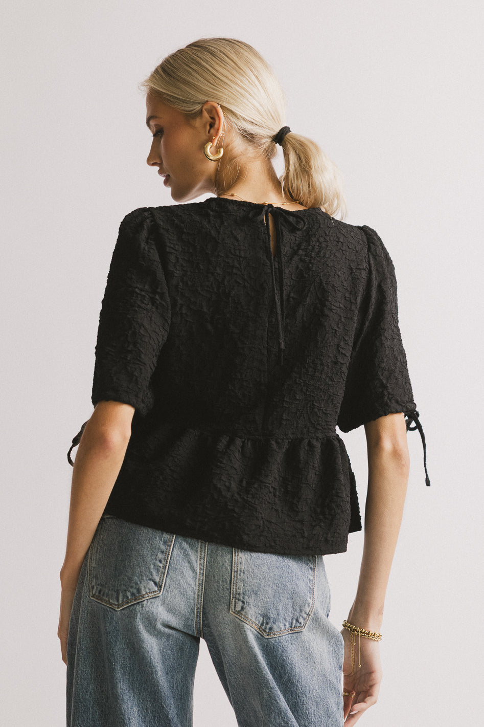 Alessia Peplum Top for Women - Black Flared Blouse, Elegant Ruffle Sleeve Shirt, Chic Tunic Tops for Party, Date Night & Office Wear