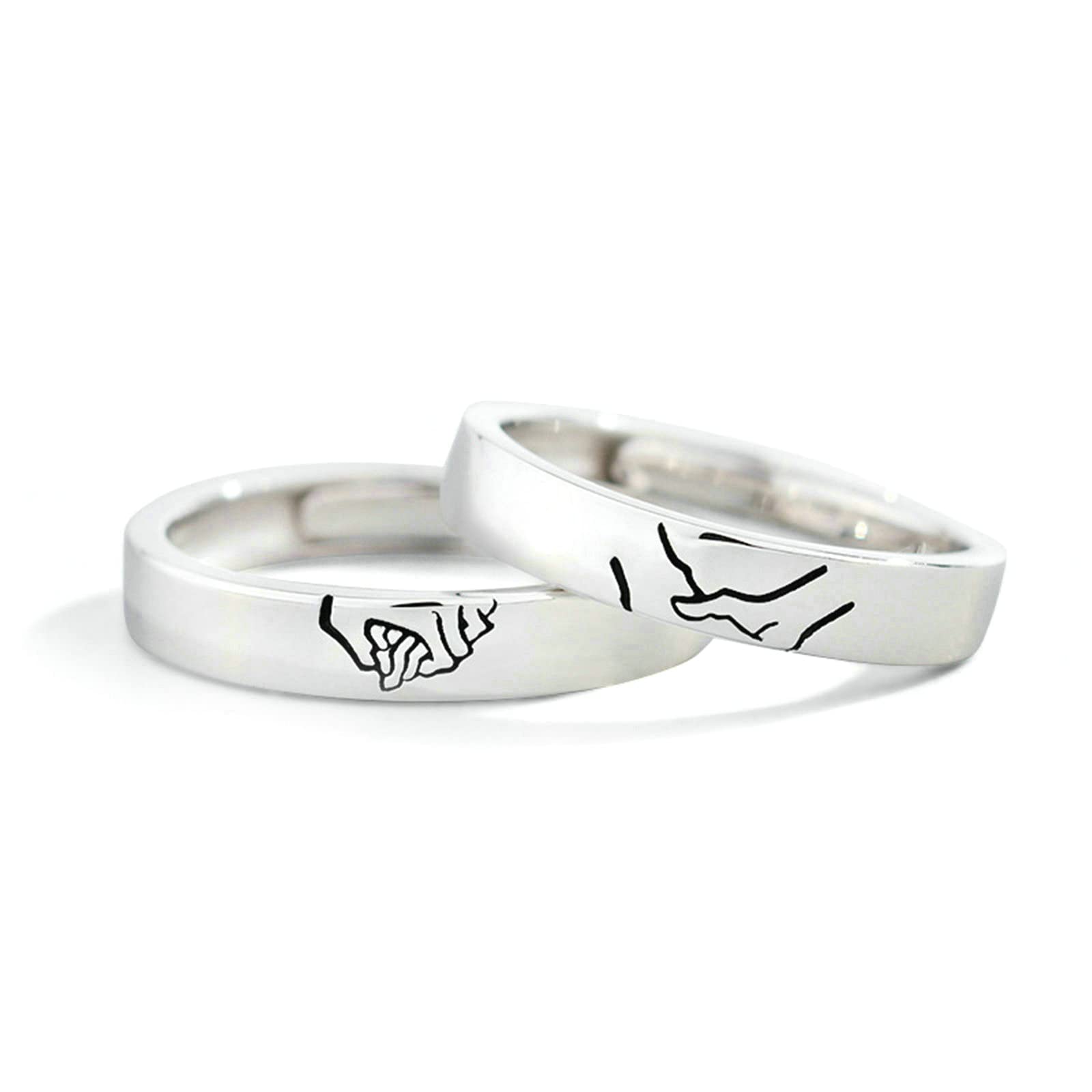 Sterling Silver Matching Wedding Rings for Couples - Hand in Hand Promise Set for Engagements & Anniversaries