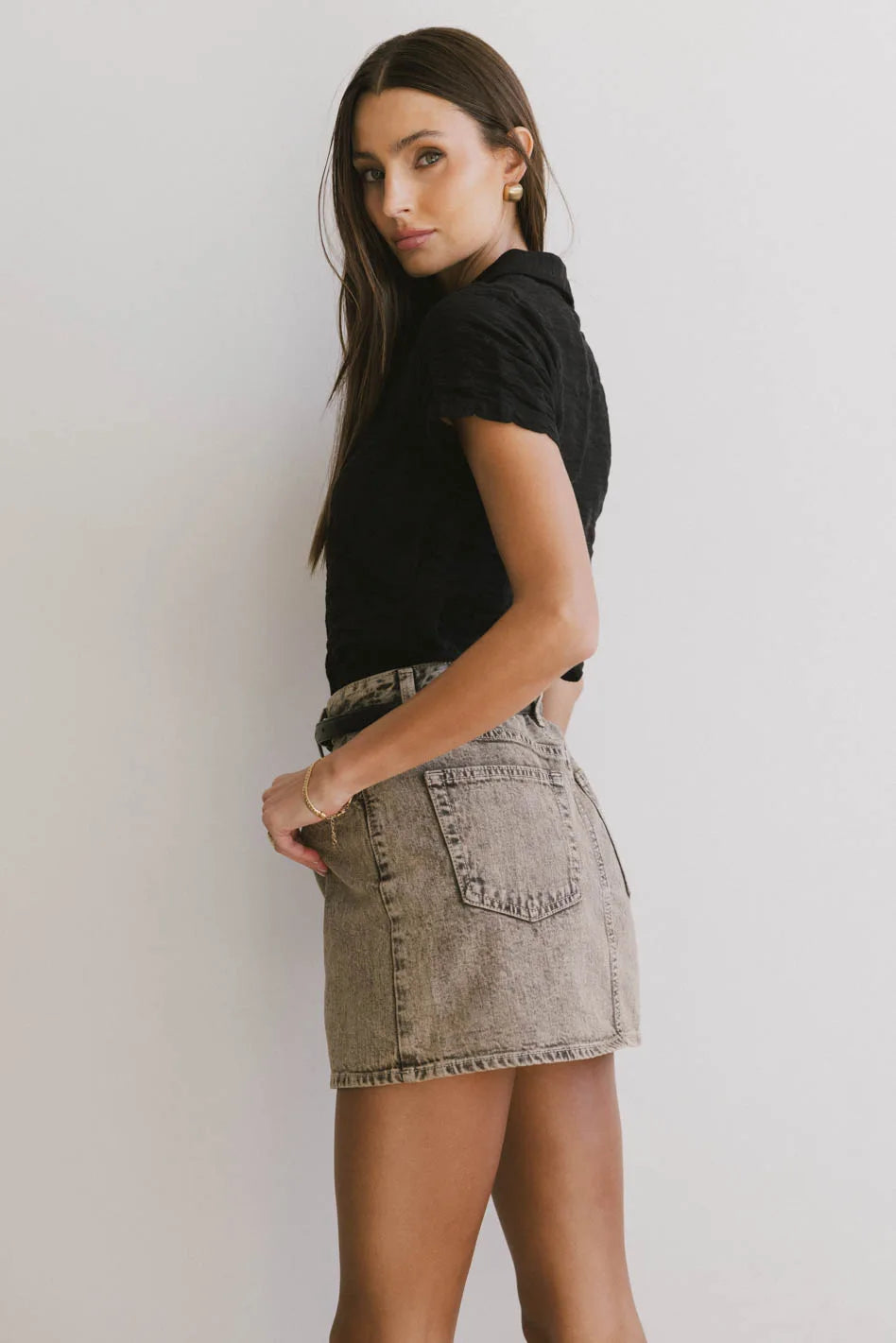 Berenice Textured Button-Up Shirt for Women - Black | Casual & Office Wear | FINAL SALE