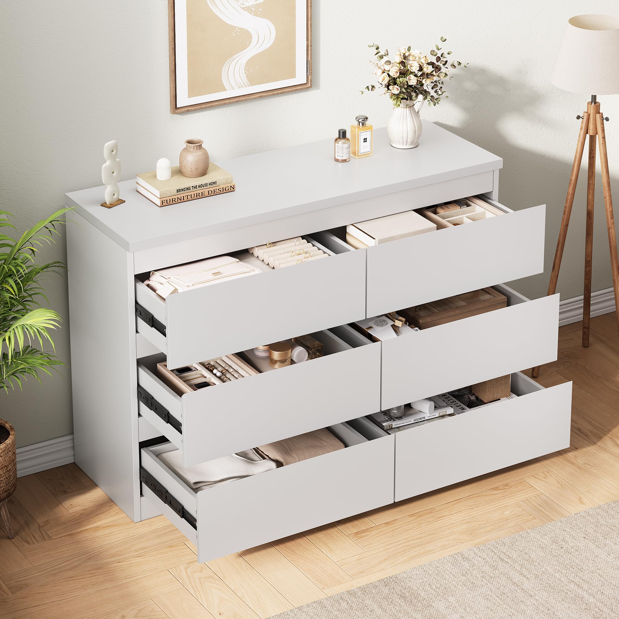 6-Drawer White Dresser for Bedroom - Modern Wooden Chest of Drawers for Clothes Storage | Perfect for Bedroom, Nursery, or Dorm Organization