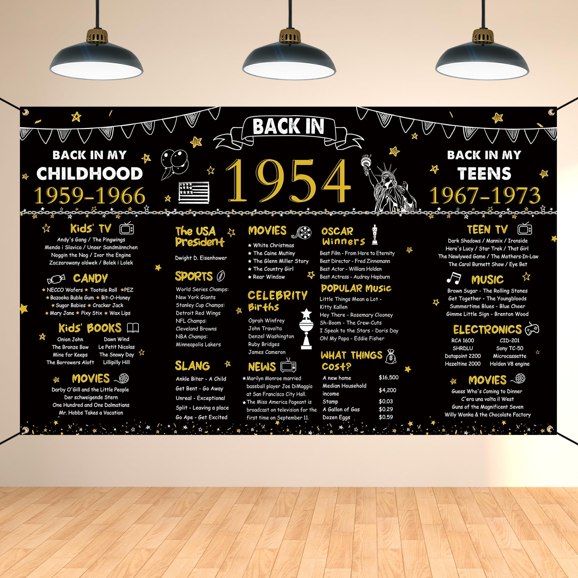 DARUNAXY 70th Birthday Party Decorations - Black & Gold Vintage 1954 Banner, 6x3.6FT Backdrop for Photography, Cheers to 70 Years Sign - Perfect for Men & Women's Milestone Birthday Celebrations, Retirement Parties & Anniversary Events