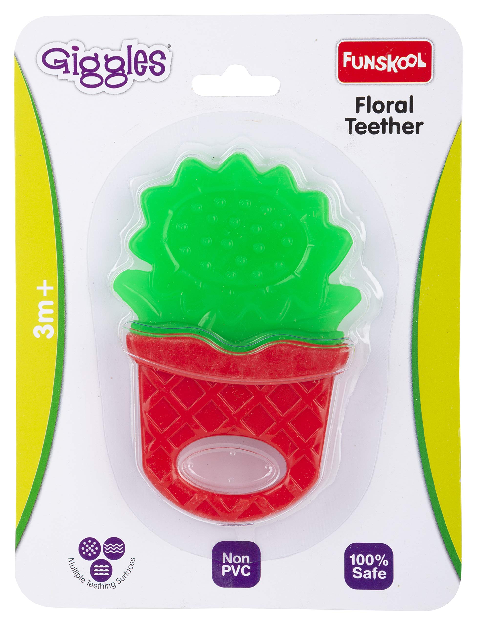 Funskool Giggles Floral Baby Teether - Soothing Gum Relief for Infants 3+ Months, Easy to Grasp & Chew, BPA-Free Teething Toy (Blue) - Perfect for Daycare, Travel & On-the-Go Comfort