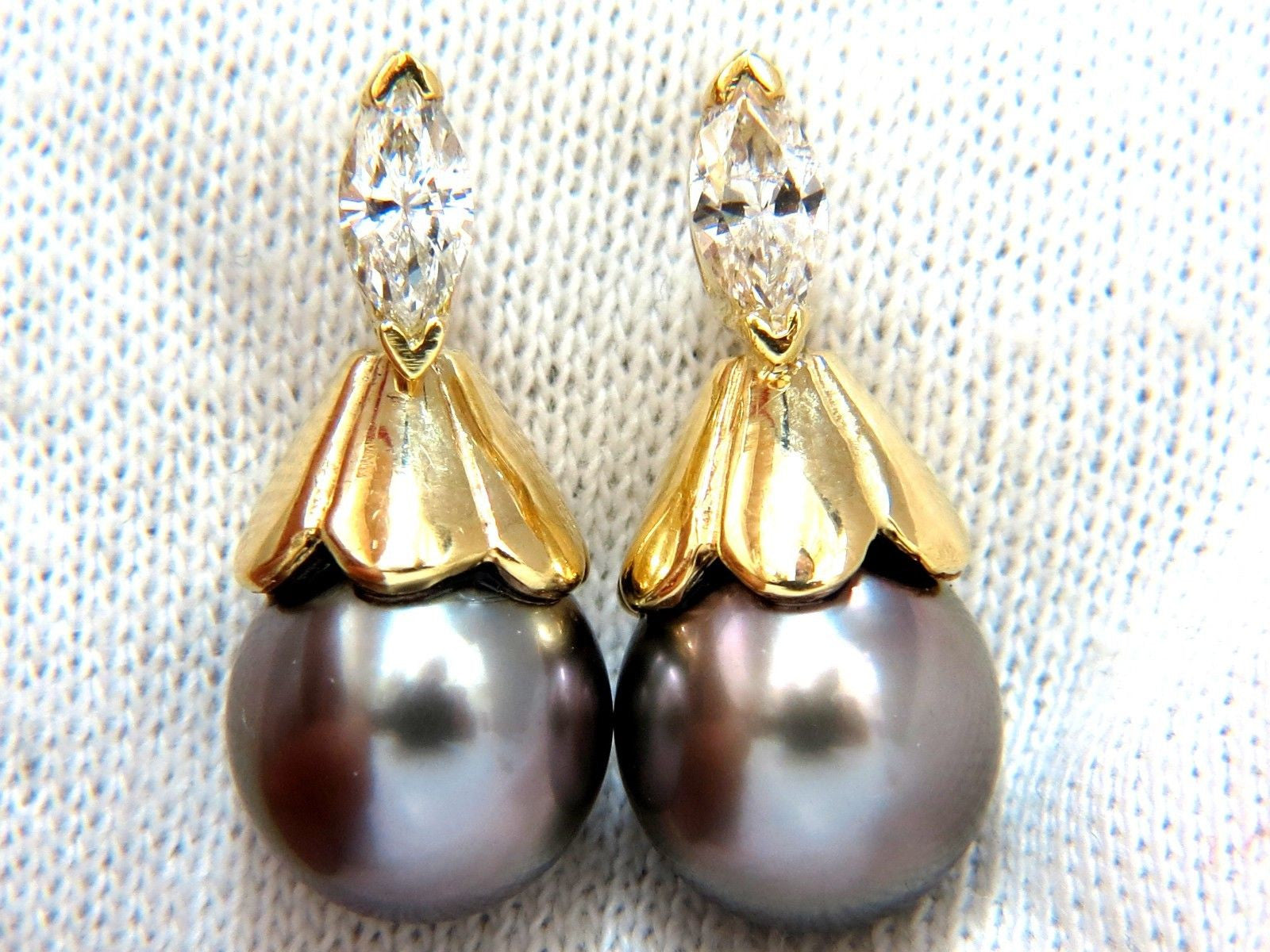 10mm Natural Tahitian Pearl & 0.80ct Diamond Drop Dangle Earrings in 14K Gold – Perfect for Weddings, Parties & Special Occasions