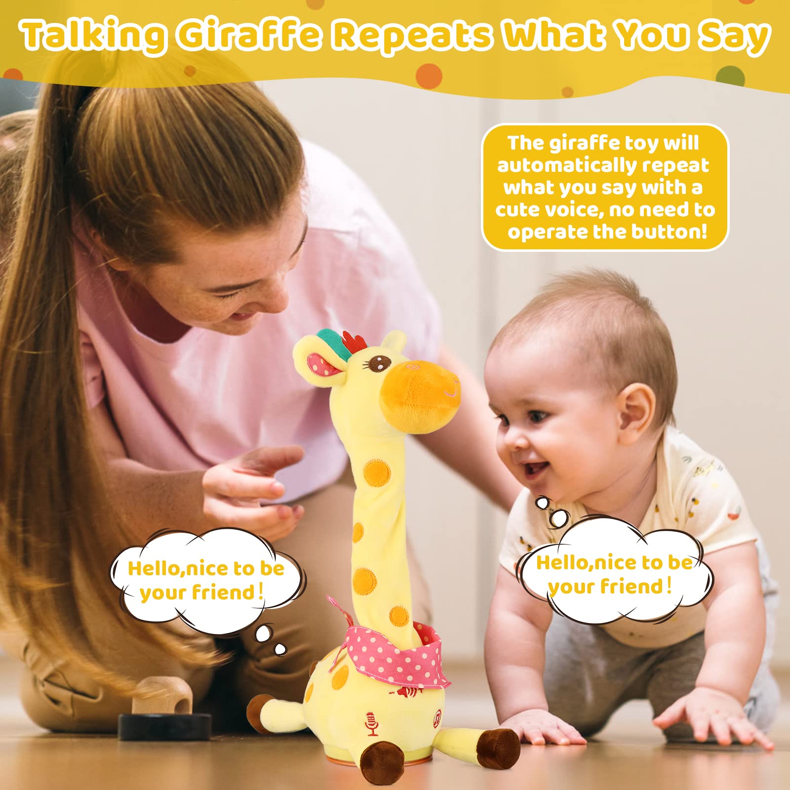 Emoin Interactive Giraffe Stuffed Animal Toy - Singing, Dancing & Light-Up Plush with 10 Nursery Rhymes, Voice Repeater - Perfect Baby Gift for 1-3 Year Olds (6-12 Months) | Great for Playtime, Learning & Bedtime Comfort
