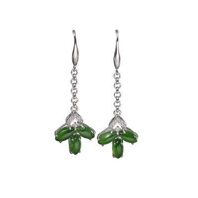 925 Silver Natural Hetian Biyu Earrings - Vintage Style Dangle Earrings for Women, Handmade Jade Jewelry, Elegant & Wild Fashion Accessories - Perfect for Parties, Weddings & Daily Wear