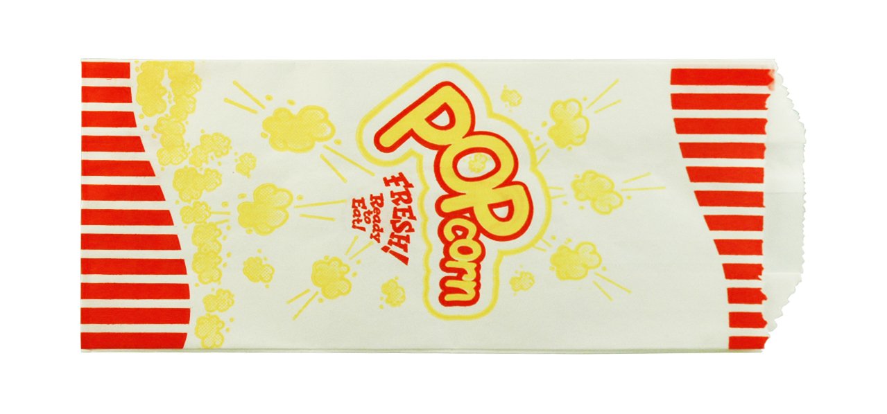 Premium White Microwave Popcorn Bags - 1# Stock, Printed (510) - 6,000/Case - Perfect for Movie Theaters, Concession Stands & Home Use