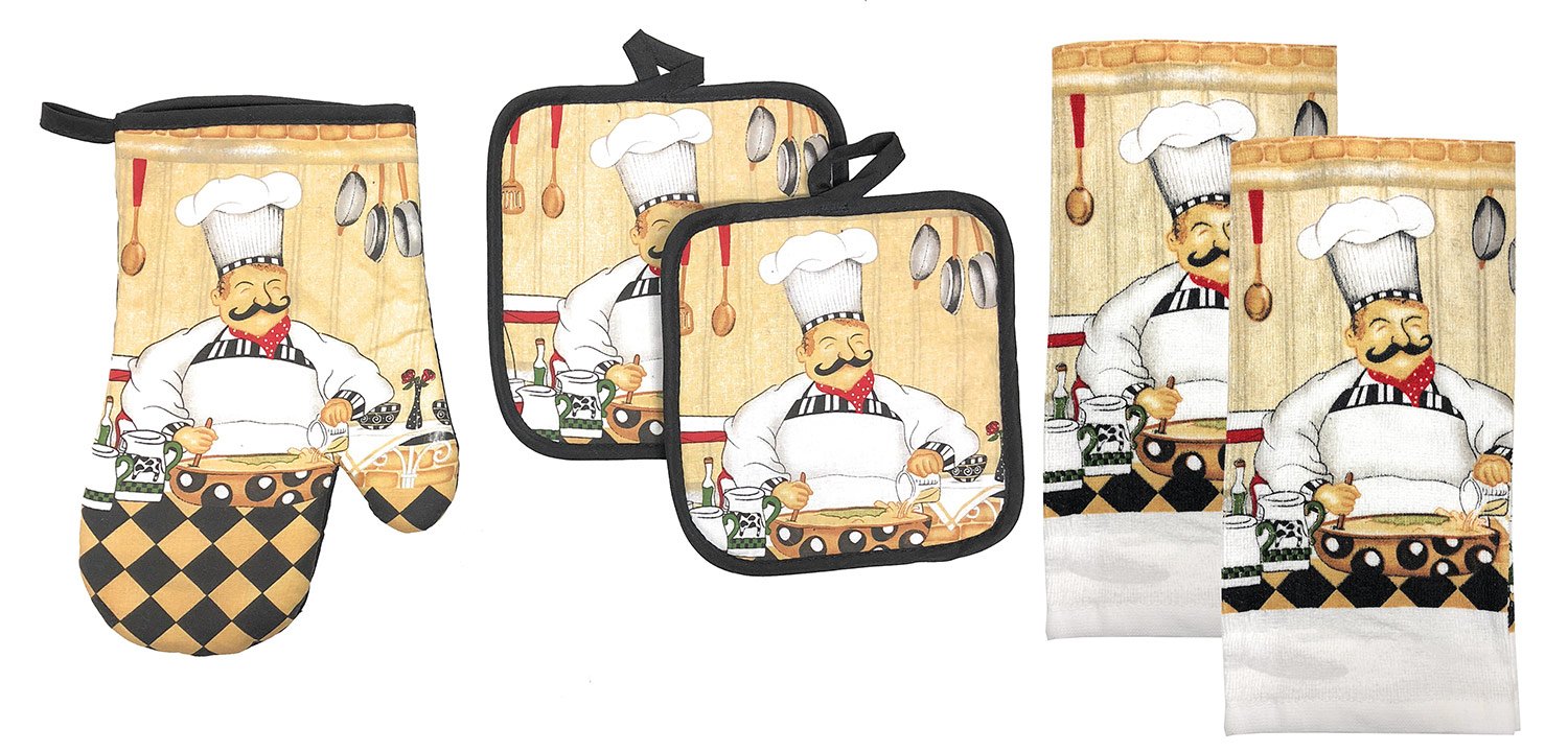 5-Piece Kitchen Linen Set - 1 Oven Mitt, 2 Pot Holders & 2 Kitchen Towels | Premium Cotton Value Pack | Perfect Housewarming & Holiday Gift | Adds Color & Style to Your Kitchen | Ideal for Baking, Cooking & Home Decor
