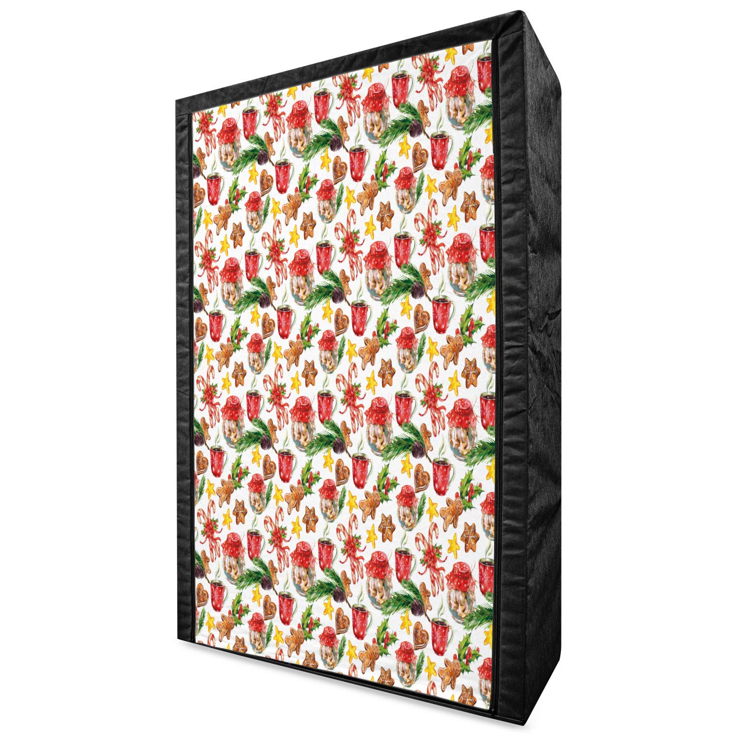 Ambesonne Christmas Portable Fabric Wardrobe - Vintage Watercolor Holiday Design with Gingerbread & Pine Art | 42.5