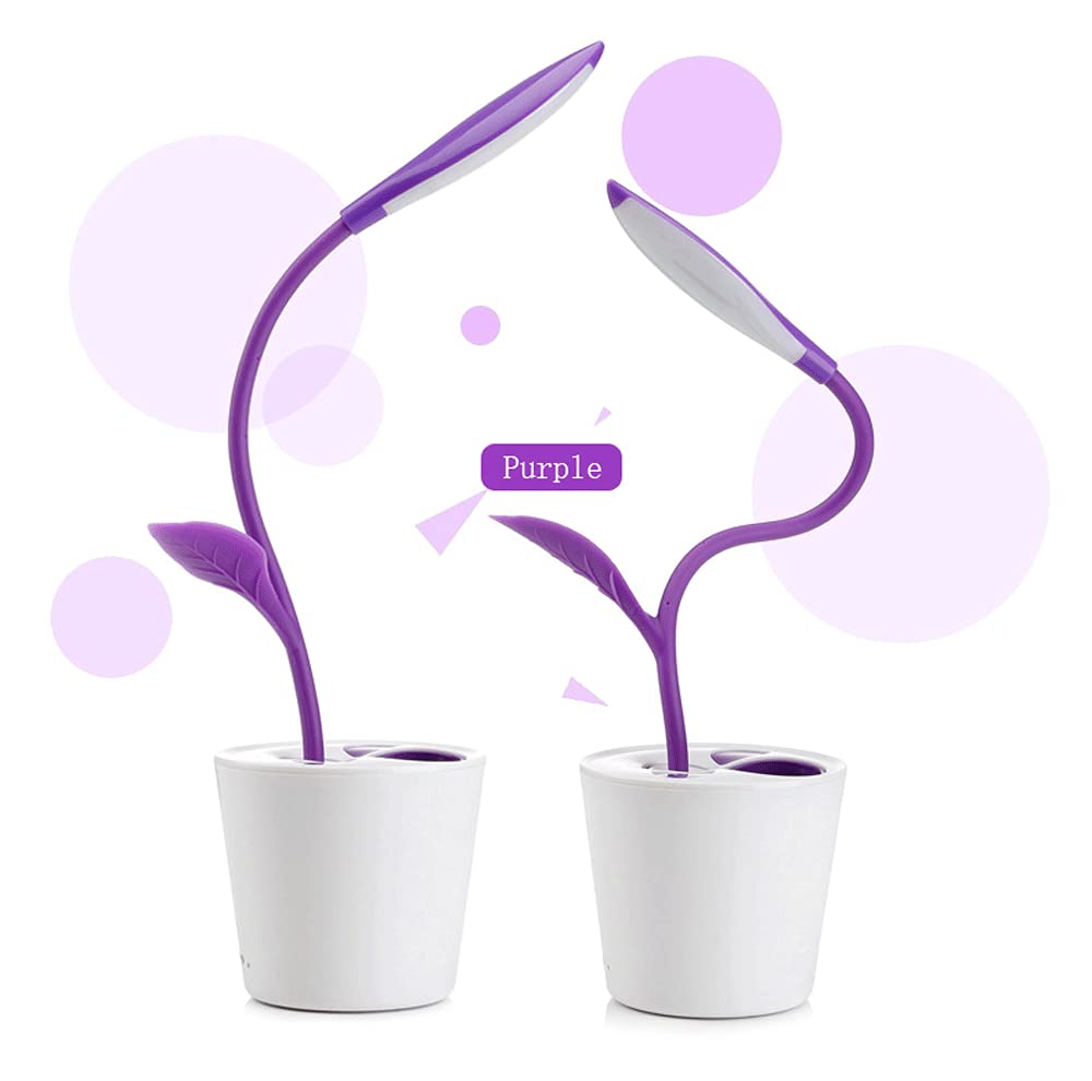 Rechargeable USB LED Desk Lamp with Pen Holder - Adjustable Brightness Study Light for Office, Bedroom, Reading & Creative Work | Perfect Gift for Students & Professionals (Purple)