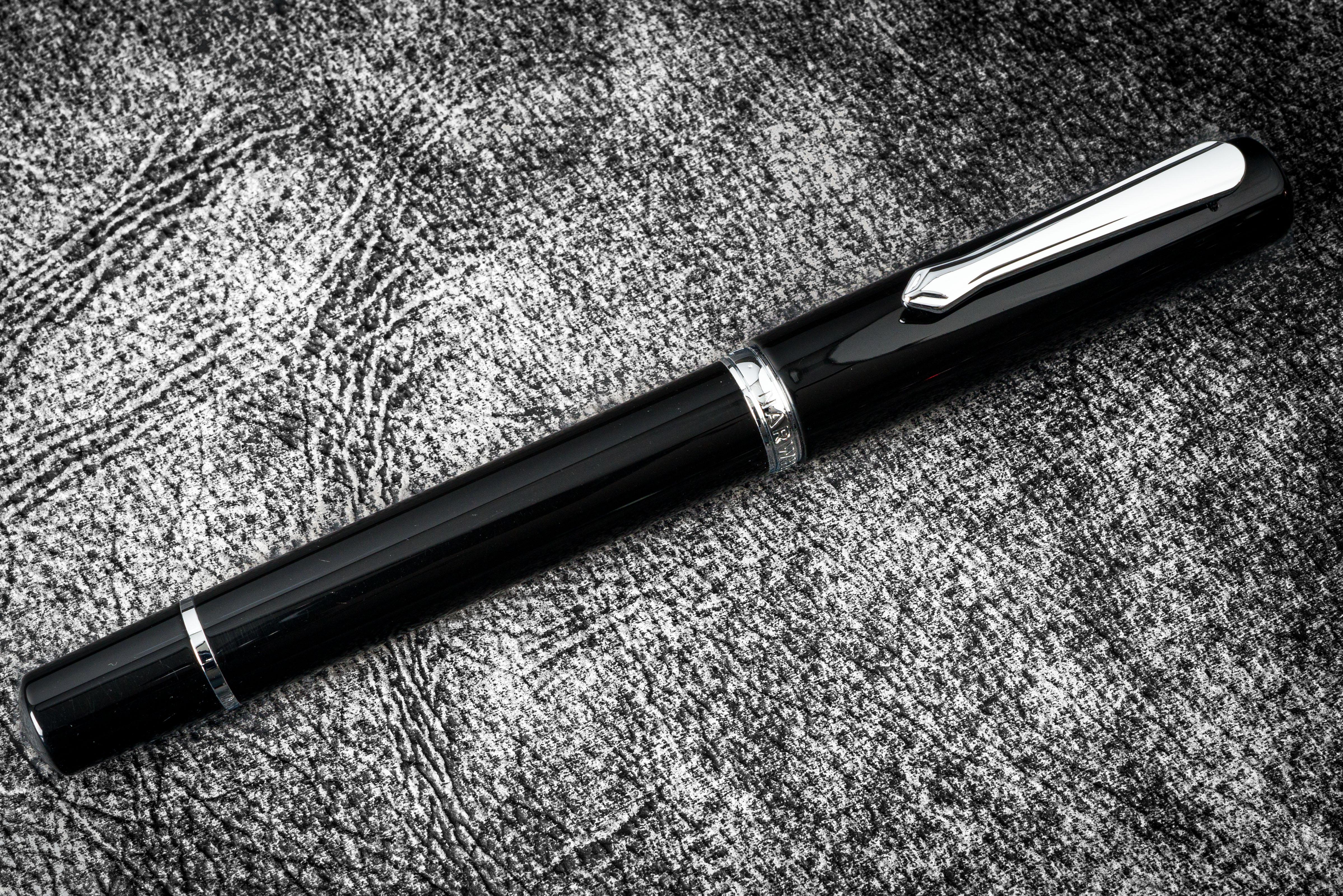 Nahvalur (Narwhal) Original Black Fountain Pen with Premium Leather Pen Sleeve - Luxury Writing Instrument for Professionals, Calligraphy & Gift Giving