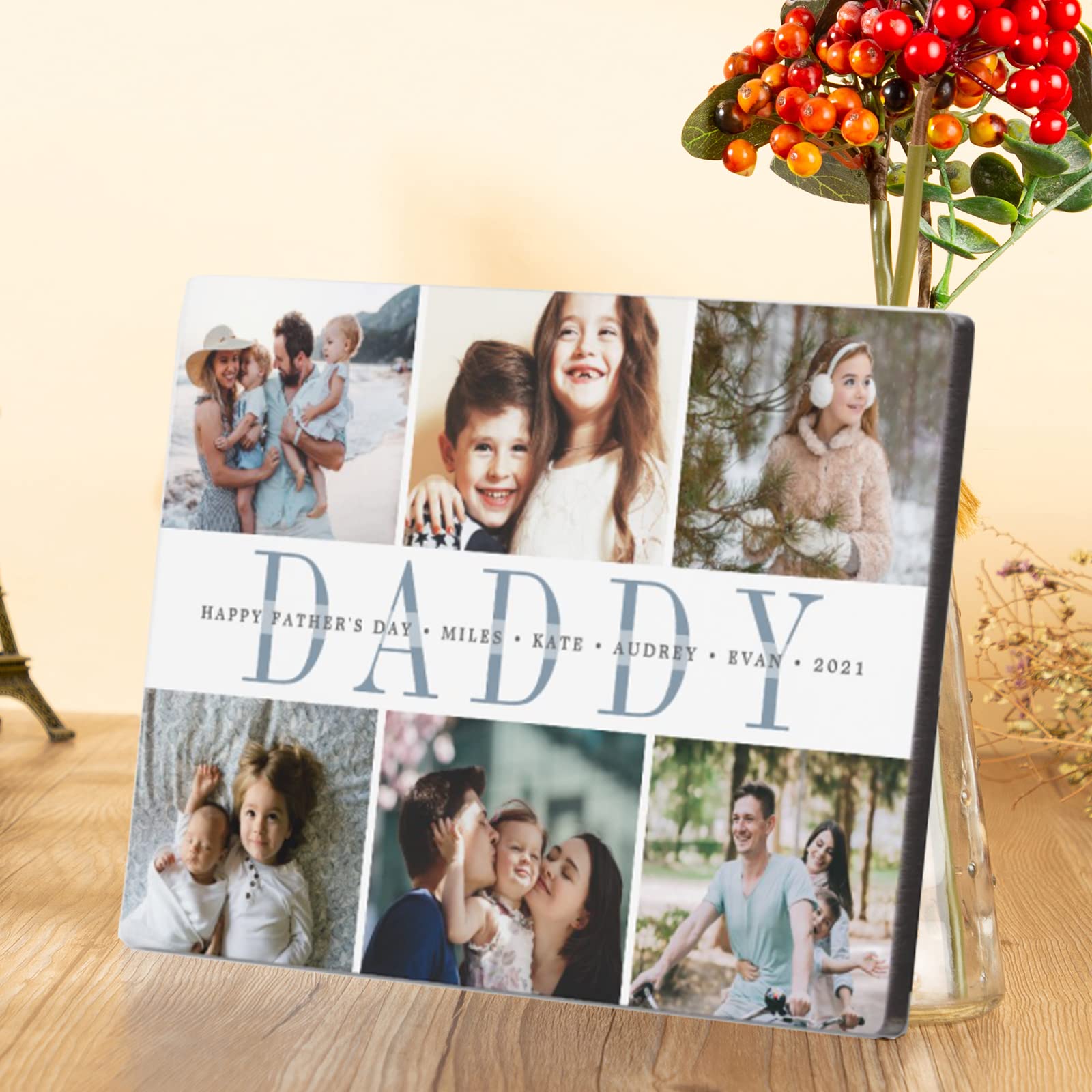 Personalized Wooden Picture Frame for Dad - Custom Father's Day Gift, 8x10 Inch Planked Photo Plaque - Perfect for Desktop Decoration, Anniversary Keepsake & Home Office Gifts for Men