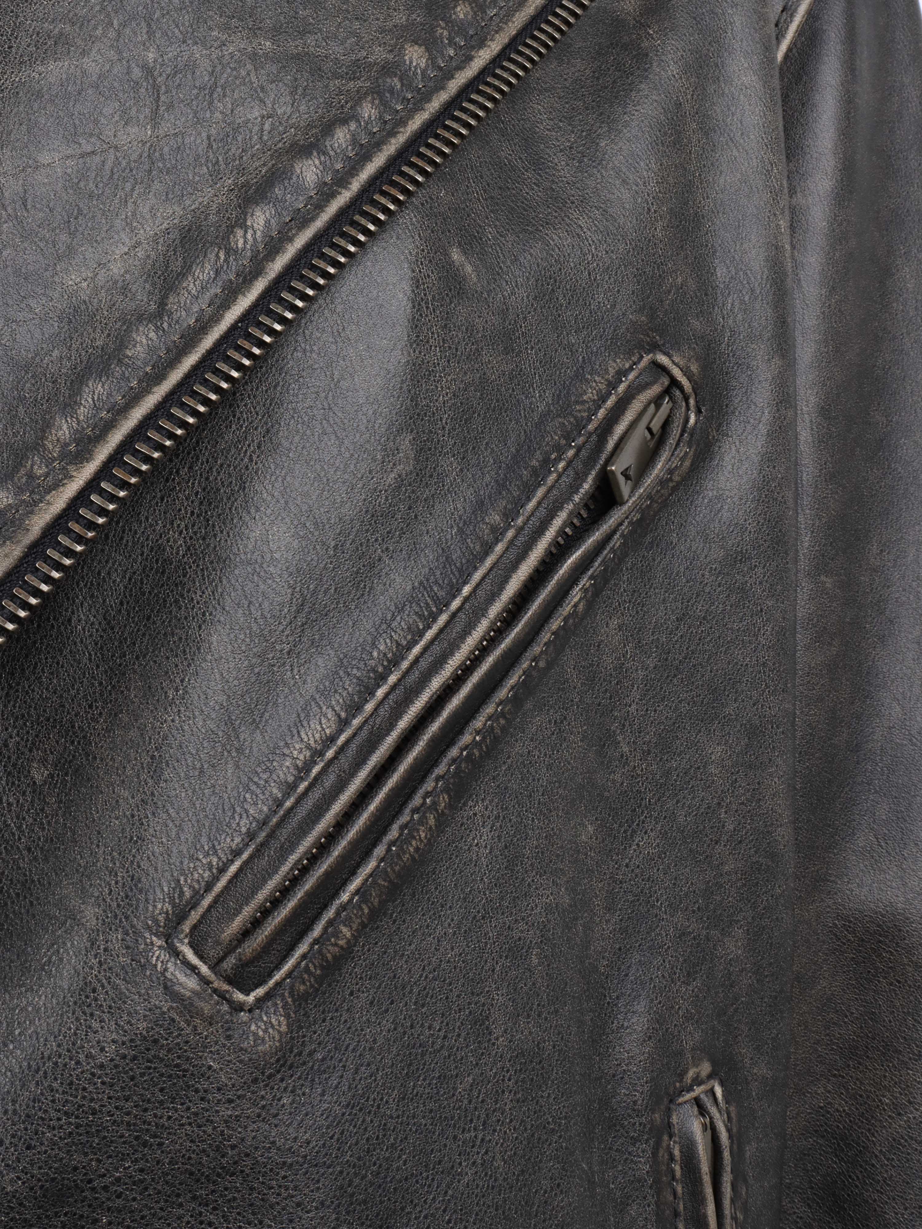 Golden Goose Men's Leather Biker Jacket - Premium Motorcycle Jacket for Men - Stylish & Durable for Riding & Casual Wear