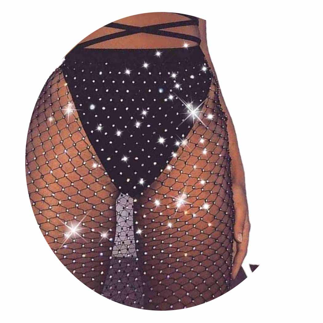 Black Rhinestone Mesh Body Chain - Sparkly Crystal Elastic Skirt Jewelry for Women | Perfect for Festivals, Parties, and Nightclub Outfits