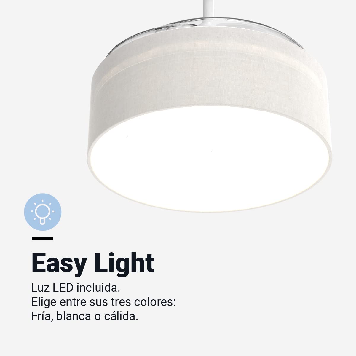 UNIVERSALBLUE | Ceiling Fan with Light and Retractable Blades | Fabric Shade | Quiet DC Motor Fan | 3 Light Types | 6 Speeds | Perfect for Living Room, Bedroom, and Office Cooling
