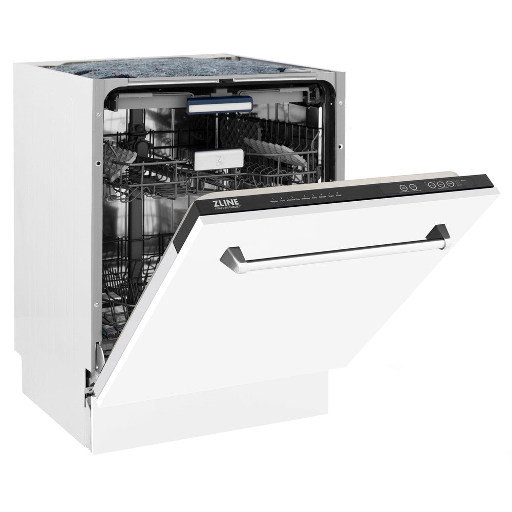 ZLINE 24 Inch Tallac Series 3rd Rack Dishwasher - White Matte Panel & Traditional Handle, 51dBa Ultra Quiet (DWV WM 24) - Perfect for Modern Kitchens & Open-Concept Homes