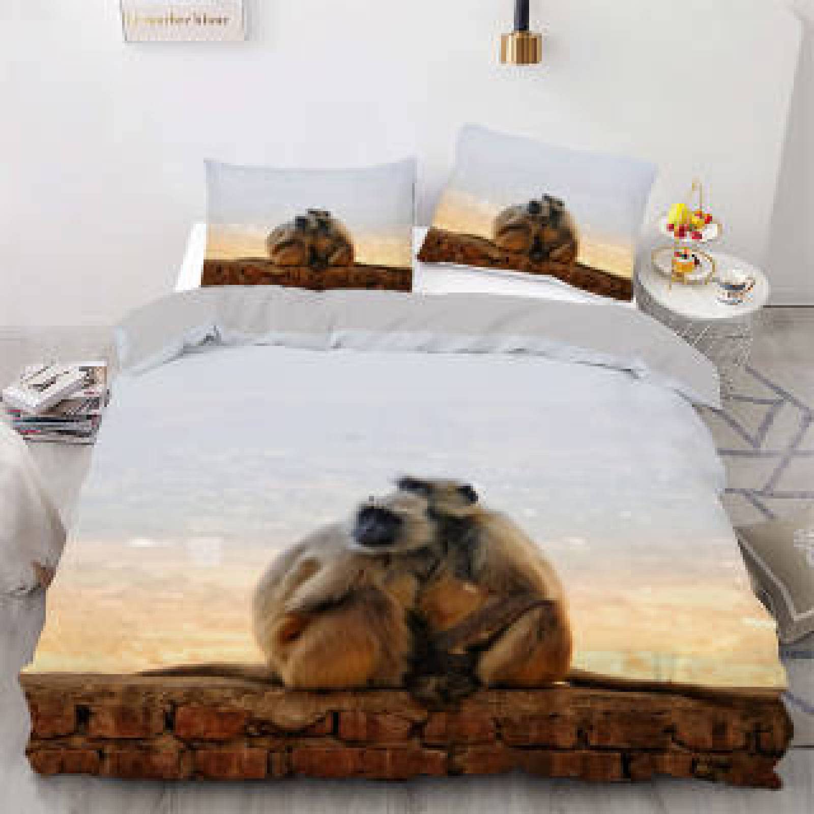 Queen Size Microfiber Comforter Set - Grey Monkey Print 110gsm Duvet Cover with 2 Pillowcases (20x36 Inches) for Teens - Soft Bedding for Boys & Girls - Perfect for Dorm Rooms, Guest Bedrooms & Cozy Sleep
