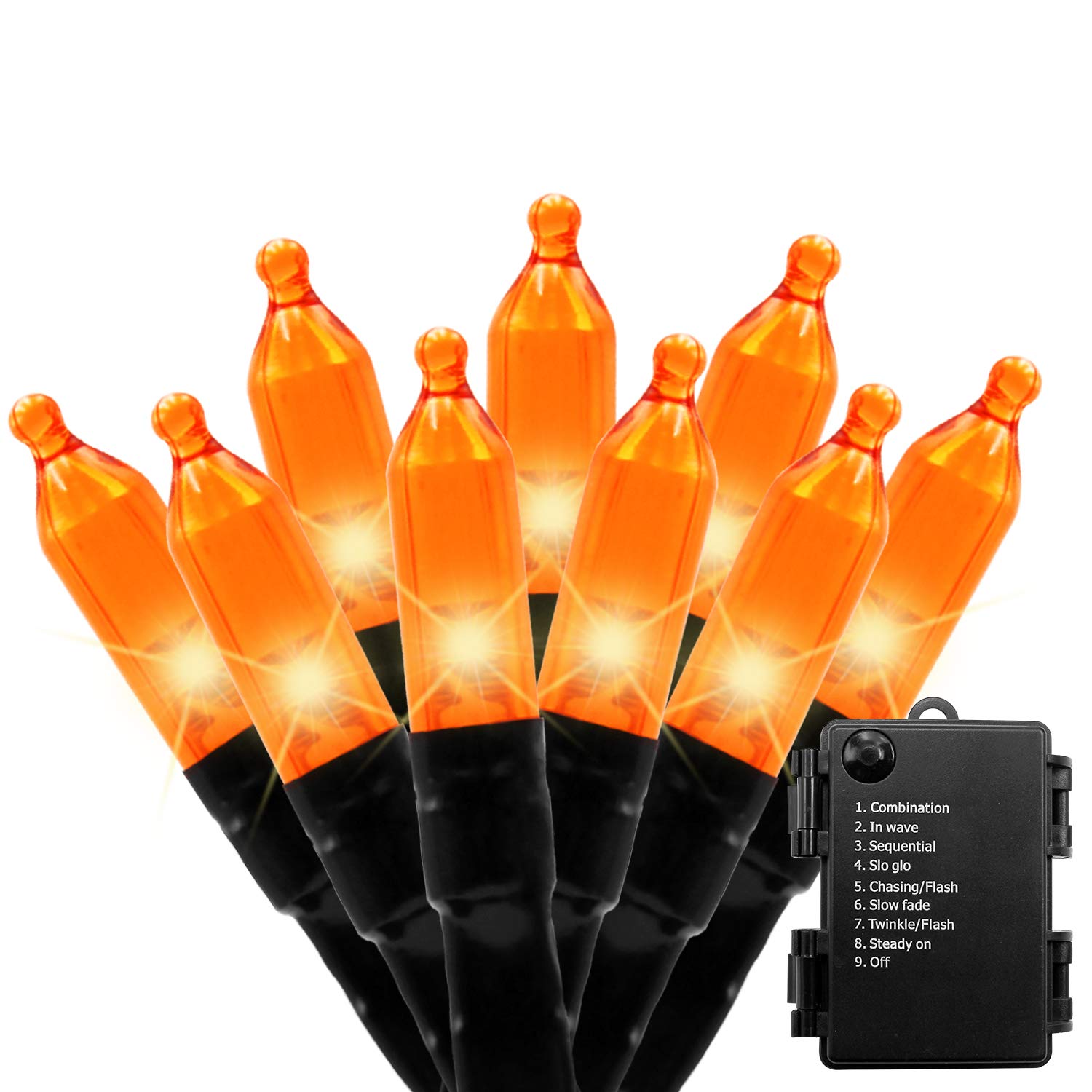 50 LED Battery Operated Christmas Lights Outdoor String Lights with Timer - Waterproof Orange Fairy Lights for Halloween, Christmas Tree, Wreath, Party & Home Garden Decor | Indoor & Outdoor Use for Patio, Yard, Porch and Holiday Celebrations