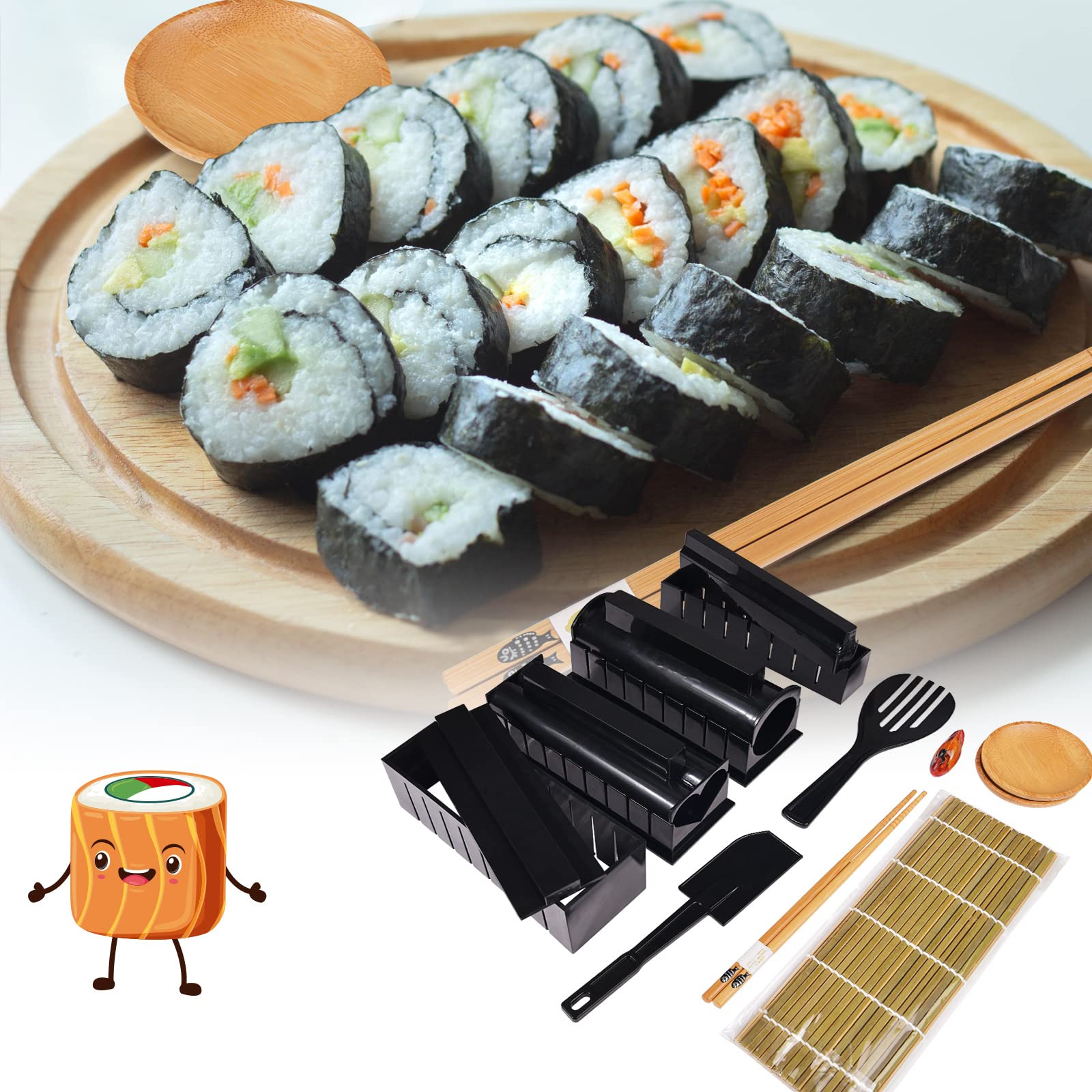 AYIYUN 15-Piece Sushi Making Kit with 8-Shape Rice Mold, Bamboo Rolling Mats, Chopsticks Holder & Plates - Complete DIY Sushi Tools Set for Home Cooking, Party Entertaining & Japanese Cuisine Lovers