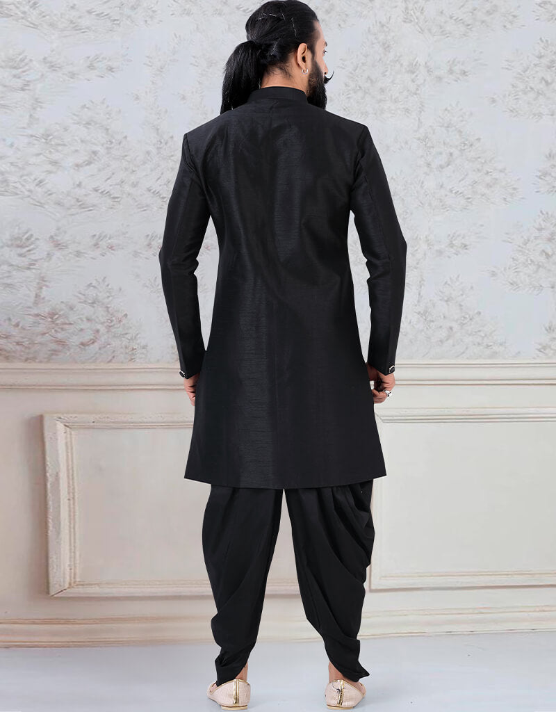 Elegant Black Silk Kurta with Churidar - Traditional Indian Outfit for Women - Perfect for Festivals, Weddings & Special Occasions