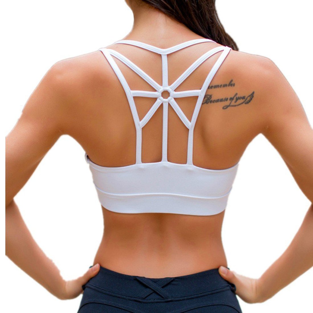 FLORATA Women's Cross Back Sports Bra - Medium Support Yoga Bra with Removable Padded Cups | Workout, Running, Gym & Activewear