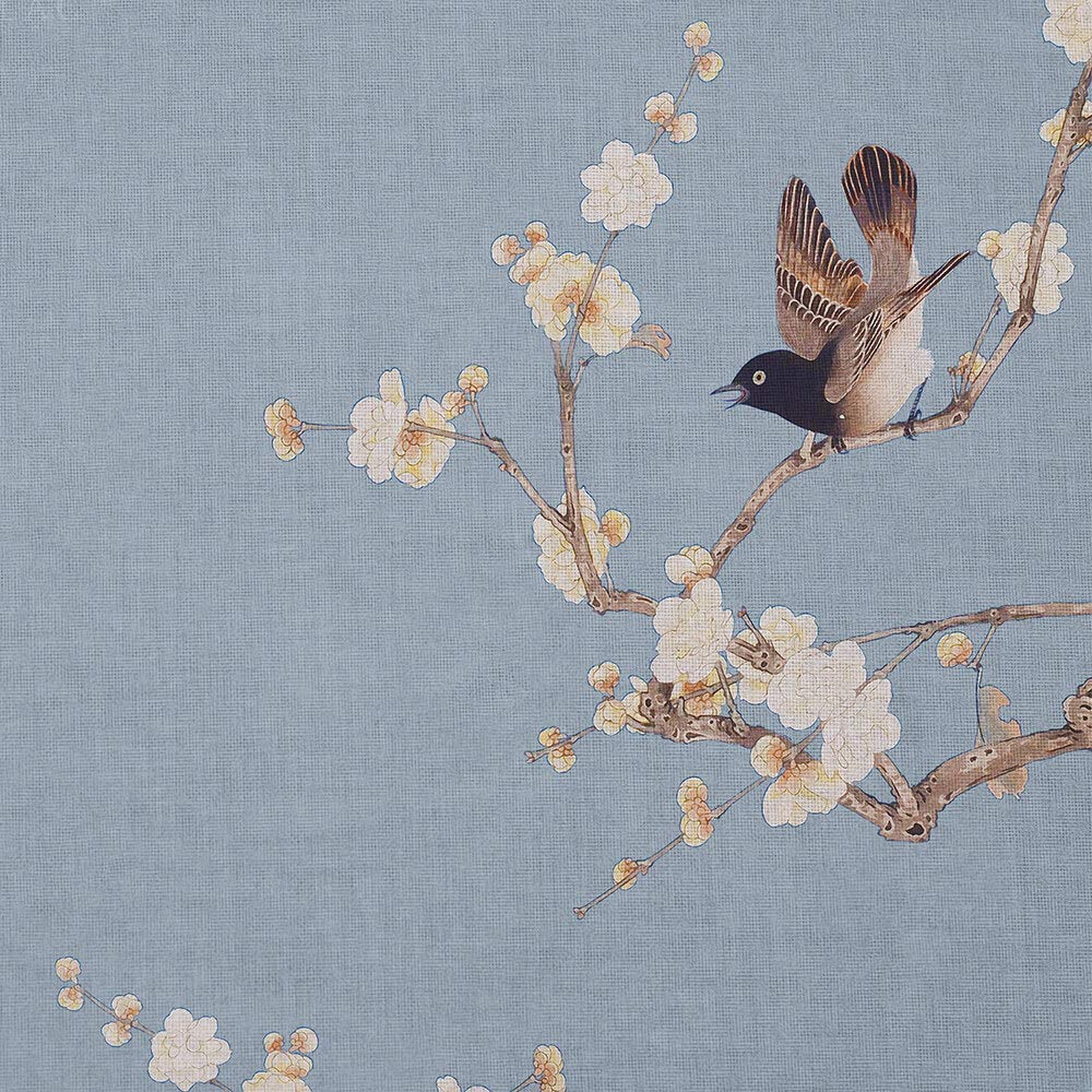 Japanese Noren Door Curtain - Traditional Asian Cotton Tapestry with Floral Bird Design (33.5
