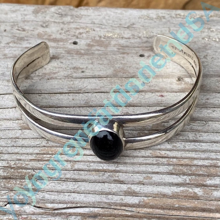 Vintage Mexican Sterling Silver Cuff Bracelet with Black Onyx - Elegant Boho Jewelry for Women, Perfect for Parties, Weddings & Everyday Wear