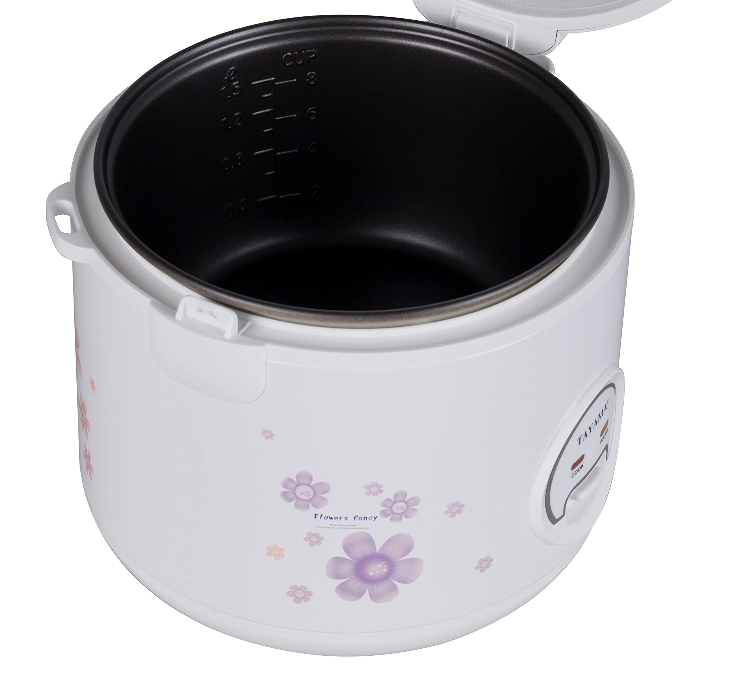 TAYAMA 8-Cup Automatic Rice Cooker & Food Steamer with Keep Warm Function - White (TRC-08RS) - Perfect for Family Meals, Meal Prep & Healthy Cooking