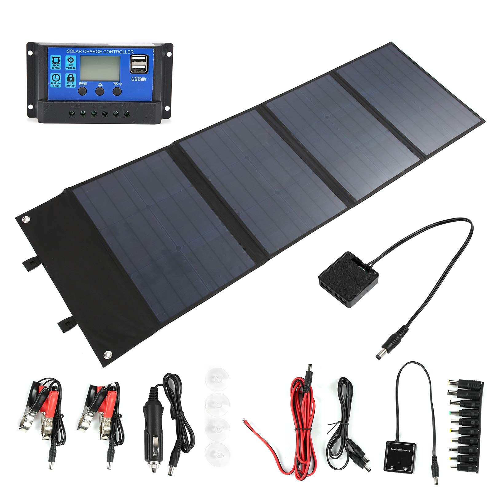 120W Foldable Solar Panel Charger with PWM Controller - Portable 12V/24V Solar Power for Laptops, Cameras & Phones - Ideal for Camping, Hiking & Emergency Power Outages