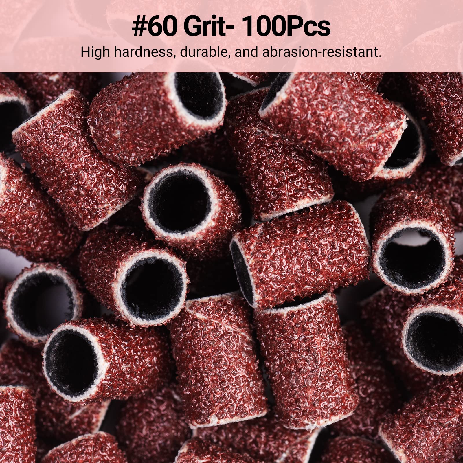 MelodySusie 100 Pcs Nail Drill Bits Sanding Bands - 60 Coarse Grit Nail File Sanding Bands for Acrylic Nails, Gel Manicures & Pedicures | Professional Nail Art Tools for Salon & Home Use