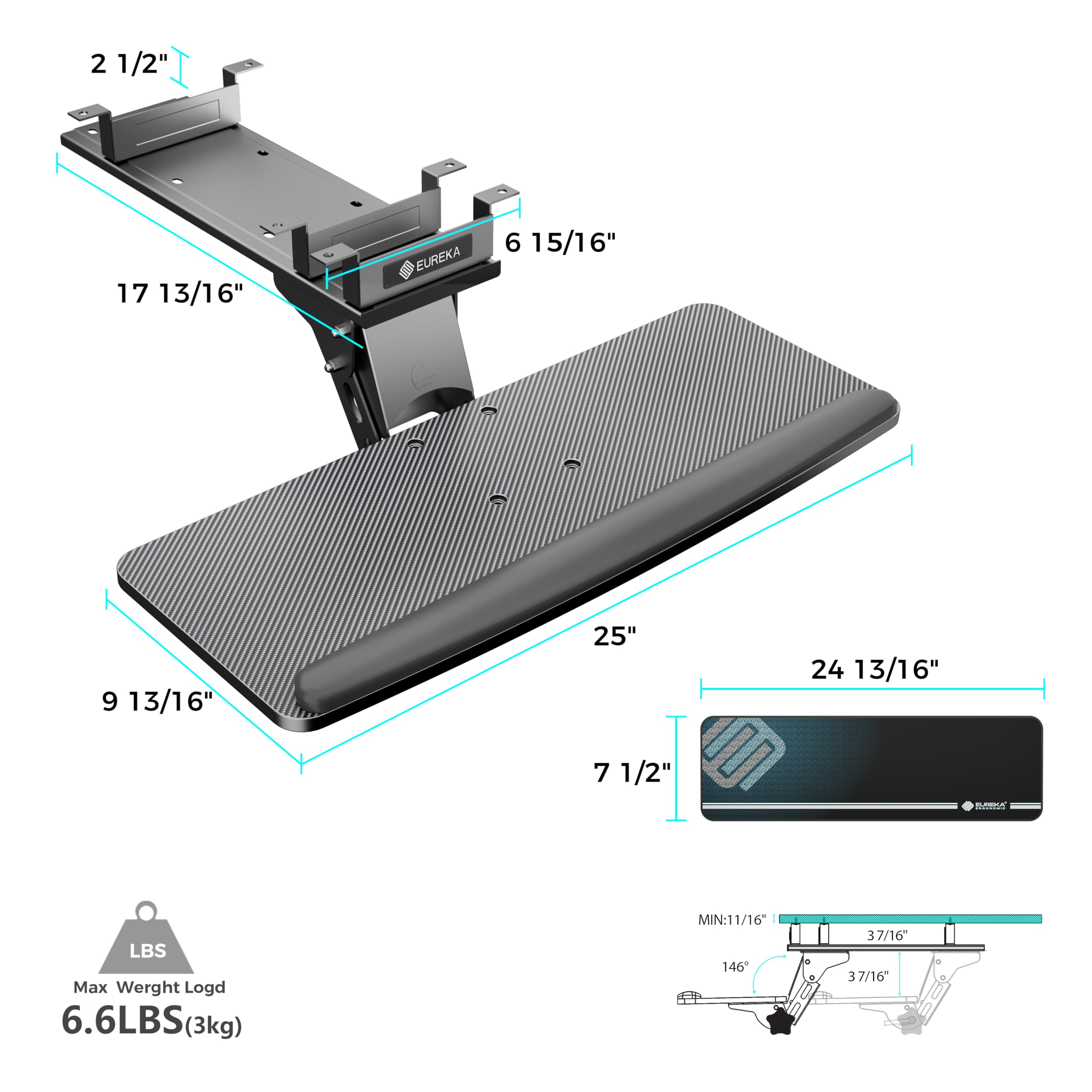 EUREKA ERGONOMIC Adjustable Under Desk Keyboard Tray - 25x9.13