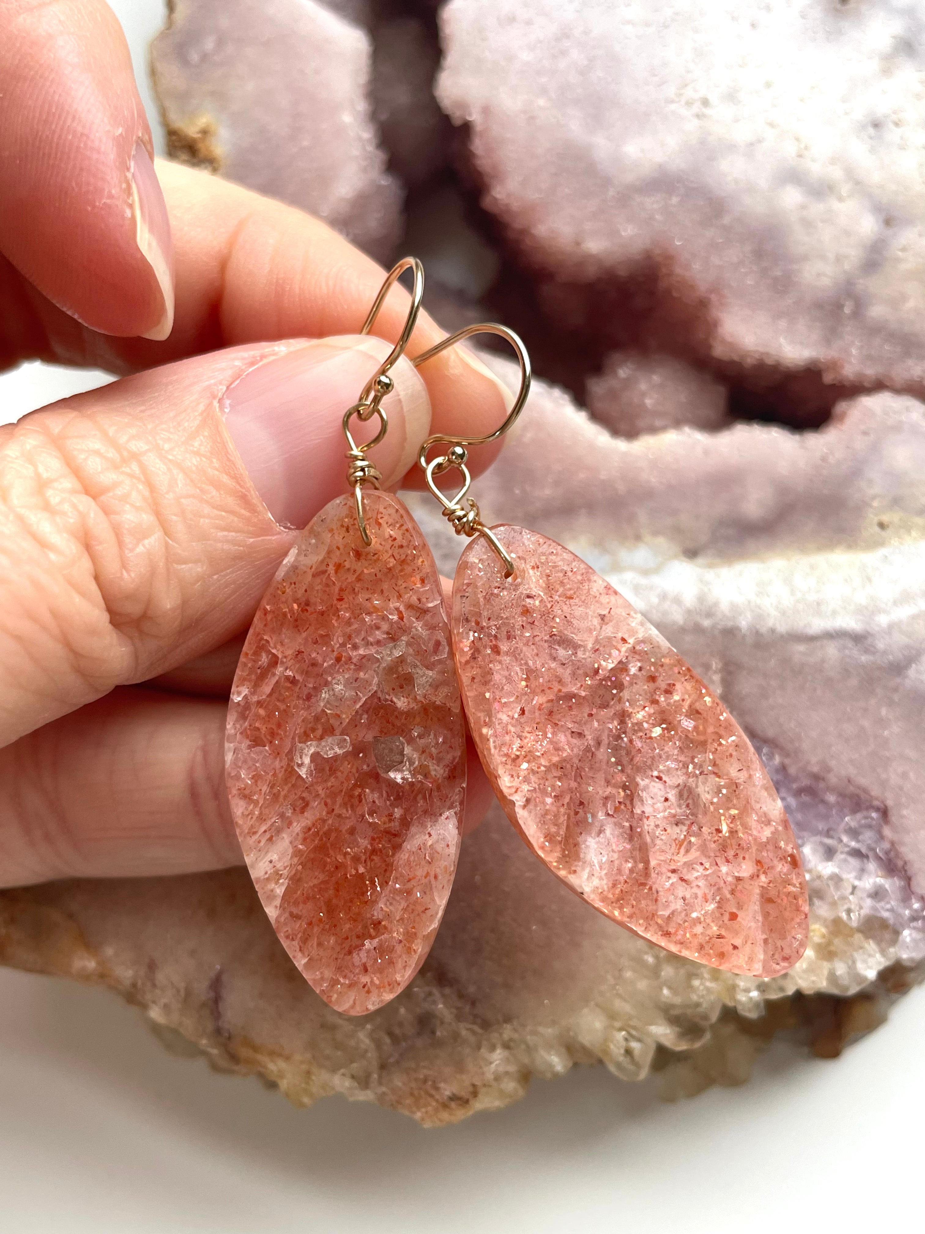 Orange Sunstone Gold Filled Statement Crystal Gemstone Threader Earrings for Women | Elegant Boho Jewelry for Parties, Weddings & Everyday Wear
