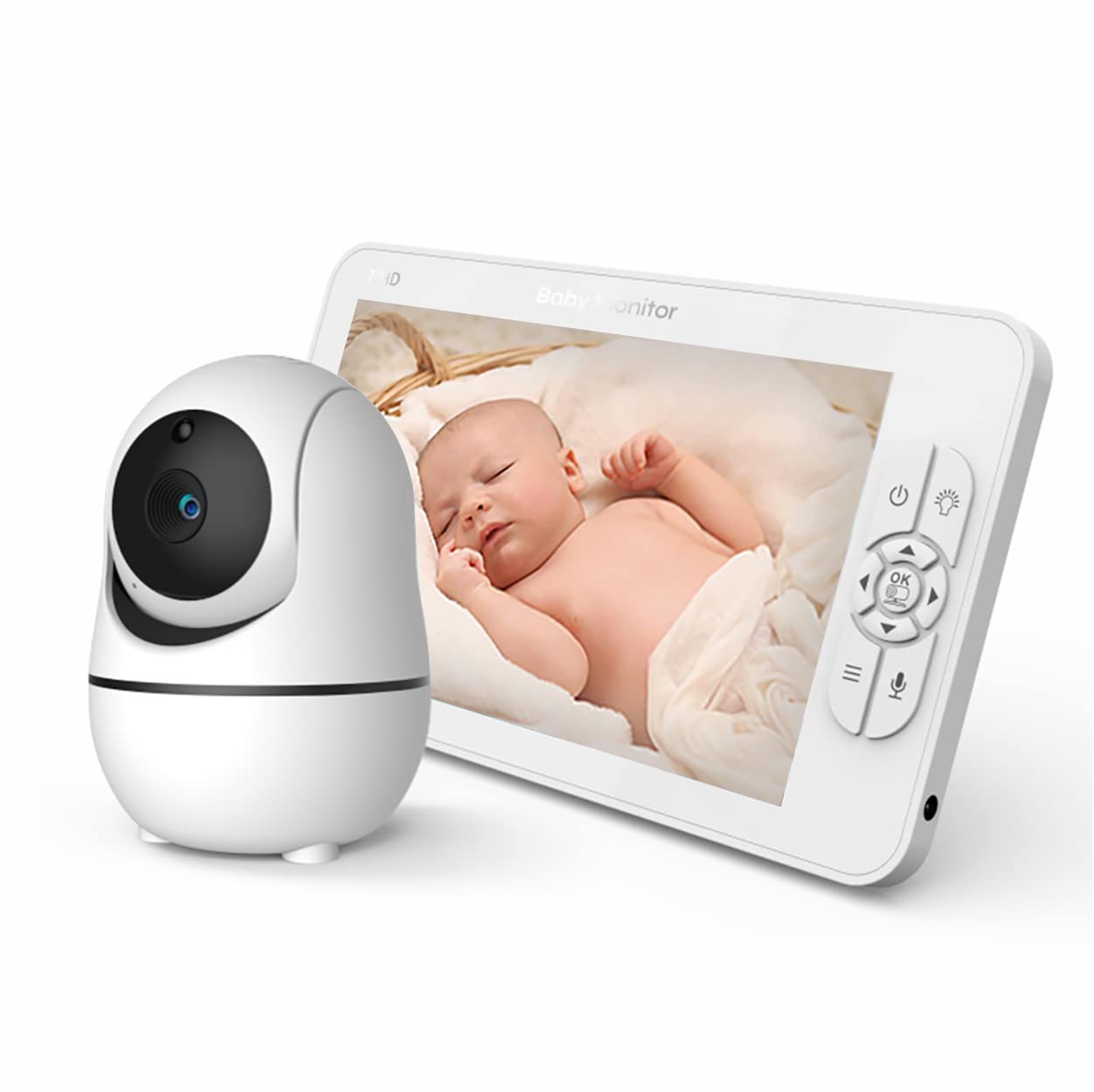 7-inch HD Baby Monitor with Camera - Split Screen, Two-Way Audio, Rotating Lens & Temperature Sensor | 1080P Video, Auto Night Vision & Soothing Lullabies | Perfect for Nursery, Daycare & Home Security Monitoring