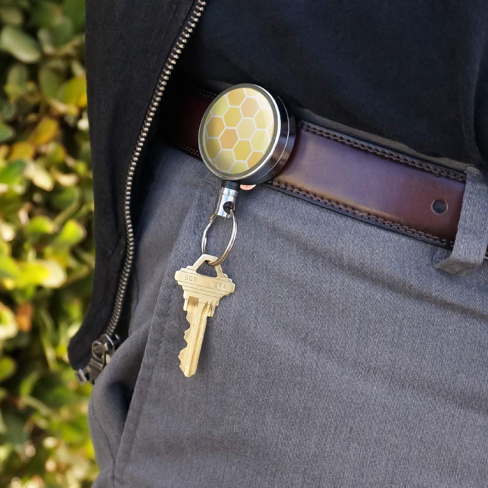 Premium Yellow Honeycomb Metal Retractable ID Badge Holder - Heavy Duty Key Card Reel with Belt Clip for Office, Security, and Corporate Use